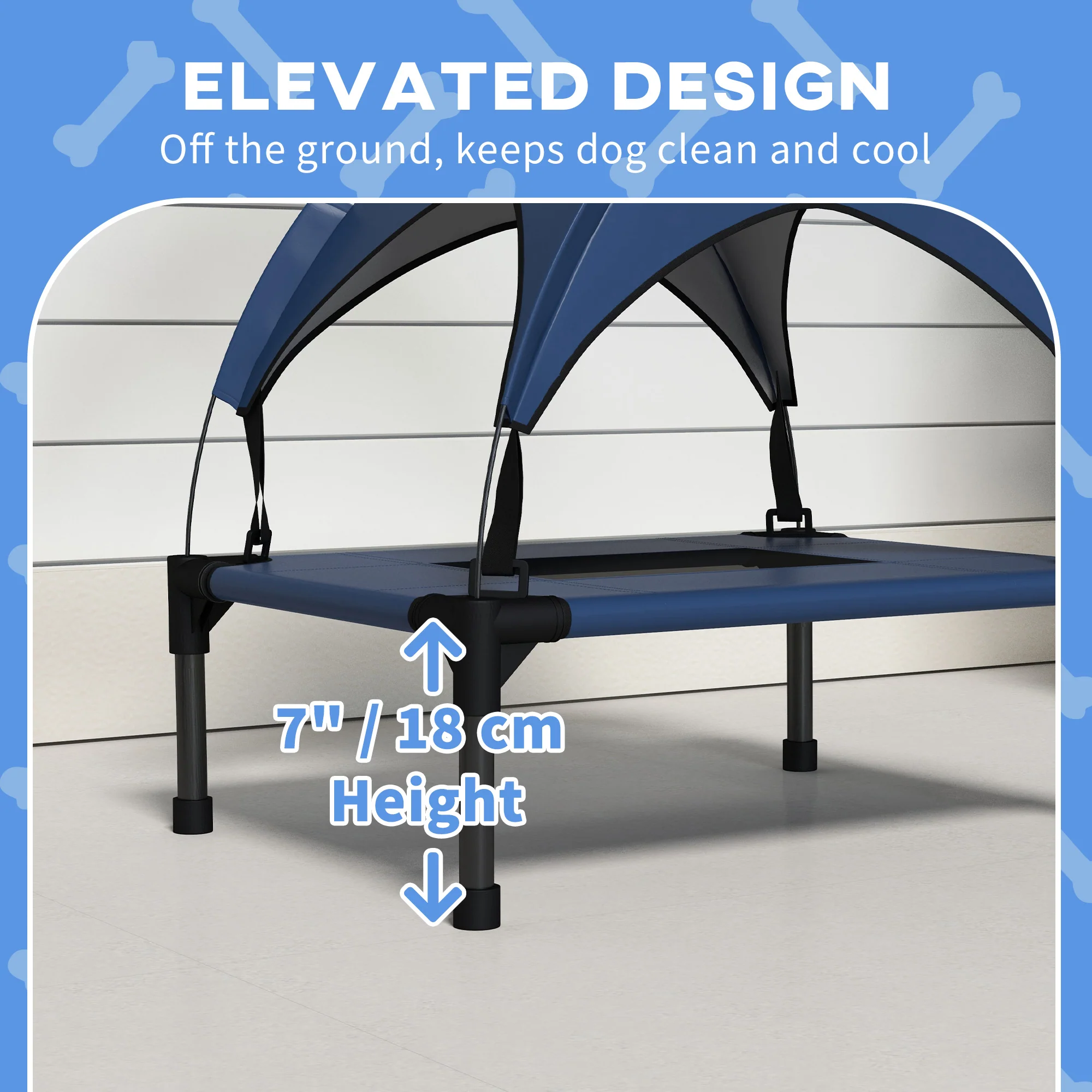 PawHut Cooling Raised Dog Bed w/ Breathable Mesh, Dark Blue - Image 7