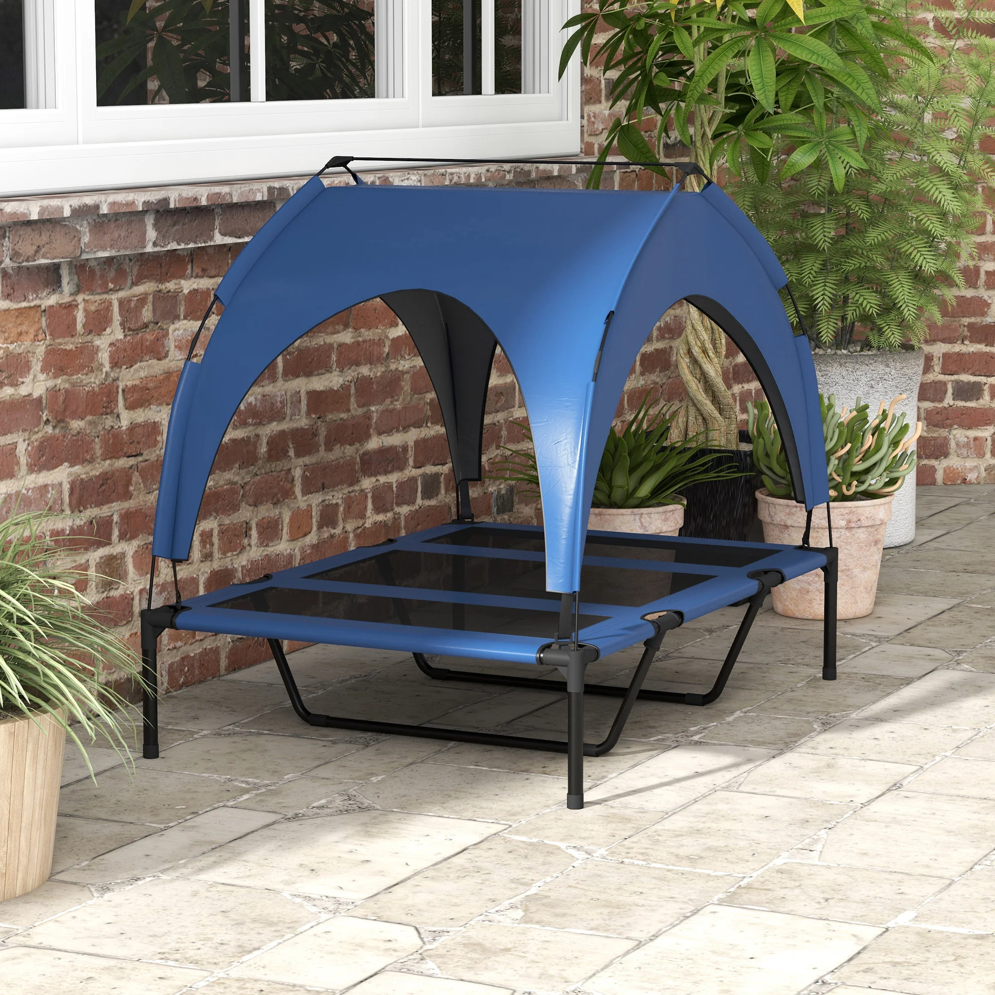 PawHut Cooling Raised Dog Bed w/ Breathable Mesh, for L Dogs - Dark Blue - Image 9