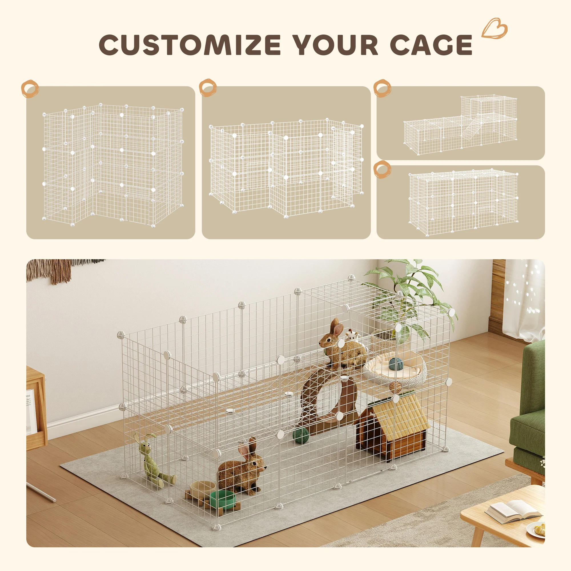 PawHut DIY Pet Playpen 36 Panel For Rabbit Chinchilla Hedgehog, White - Image 3