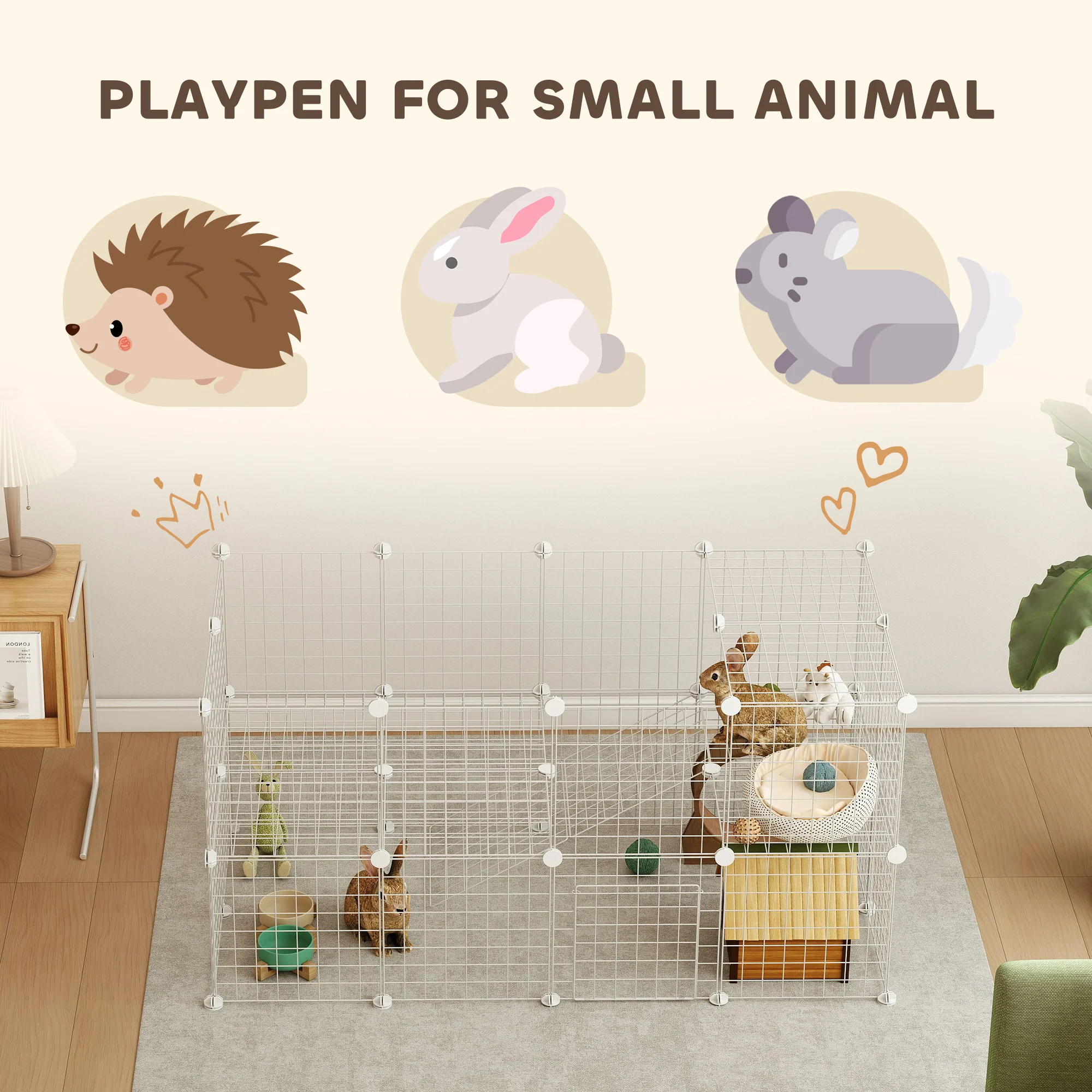 PawHut DIY Pet Playpen 36 Panel For Rabbit Chinchilla Hedgehog, White - Image 4