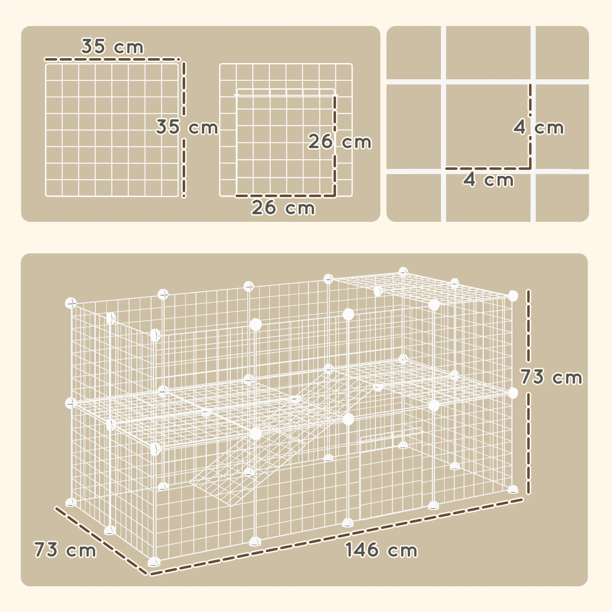 PawHut DIY Pet Playpen 36 Panel For Rabbit Chinchilla Hedgehog, White - Image 5