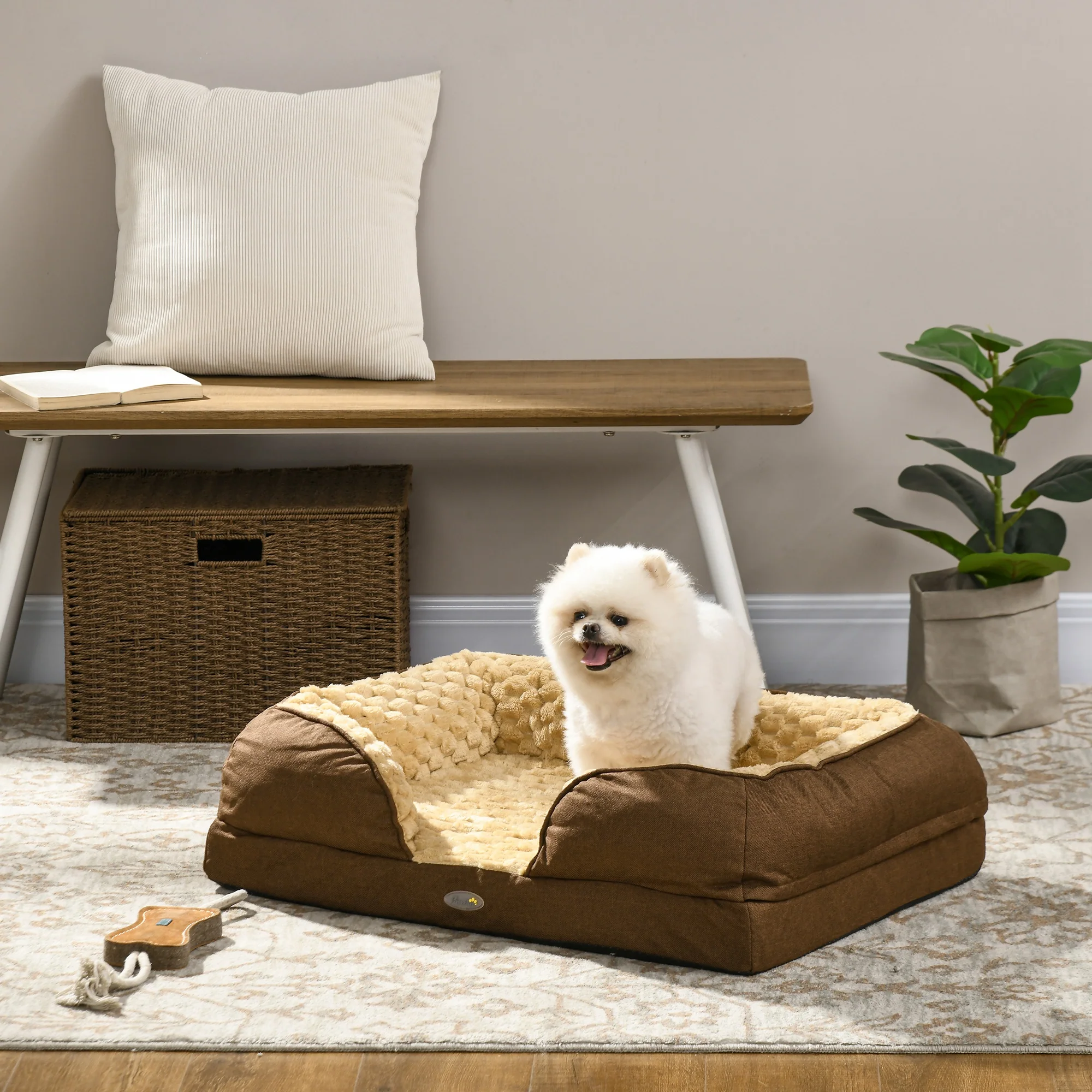 PawHut Dog Bed Calming Pet Bed Dog Mattress For Small Dogs - Charcoal Grey/Brown - Image 11