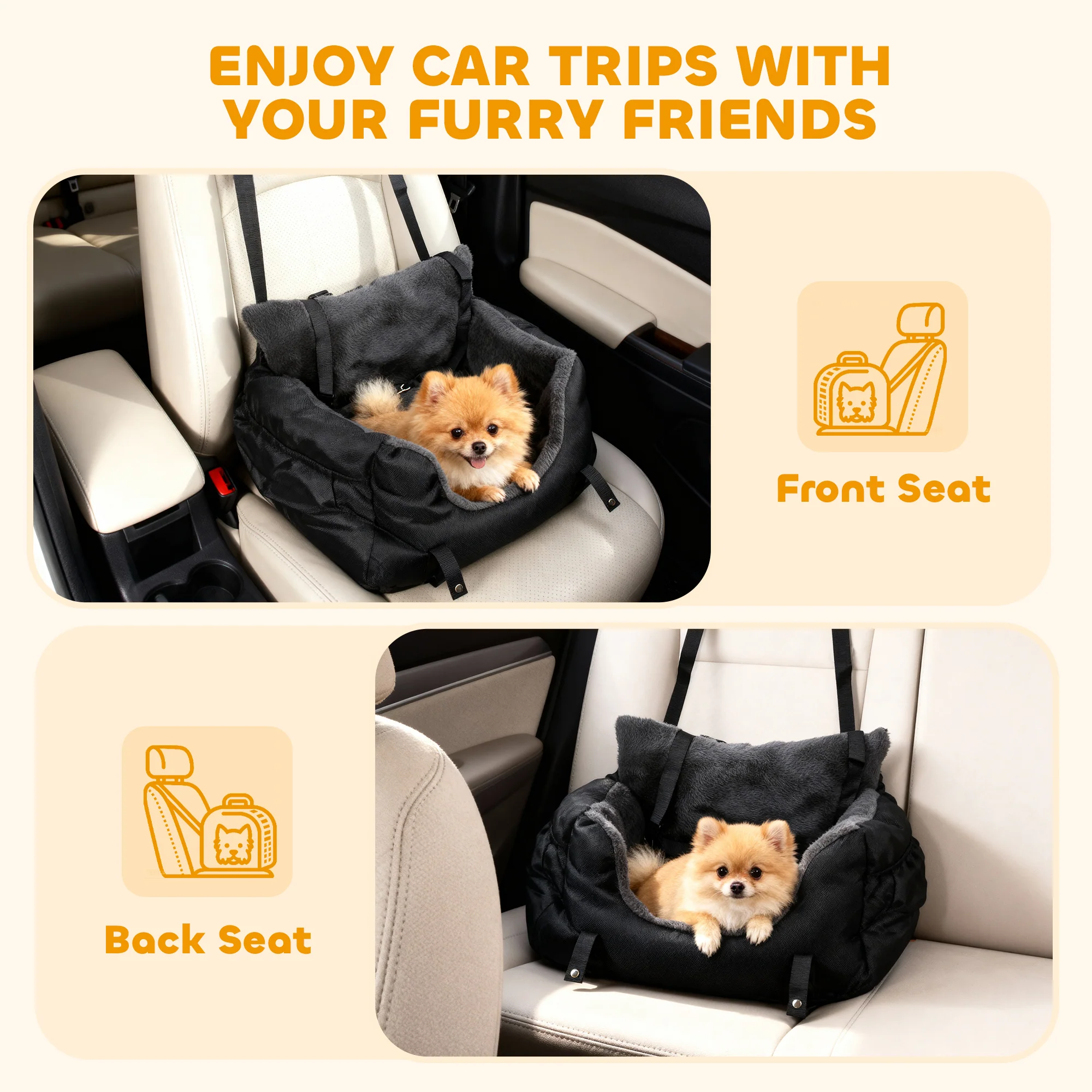 PawHut Dog Car Seat for Small Dogs, Dog Booster Car Seat with Fixed Buckle - Image 7