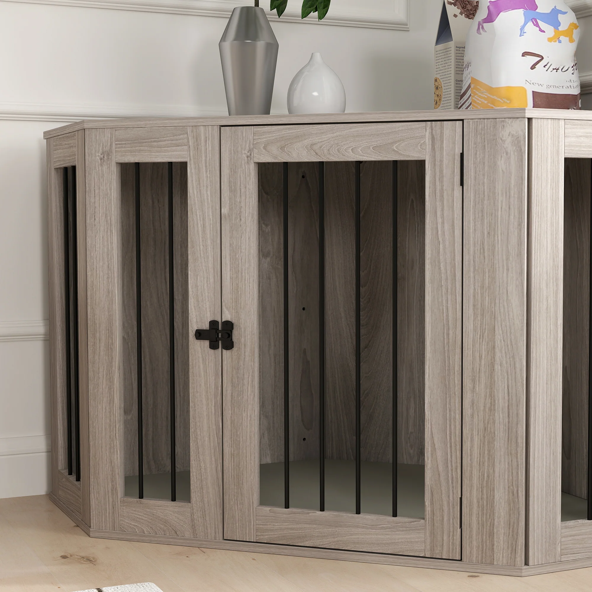 PawHut Dog Crate Furniture w/ Cushion, Door - Walnut Brown - Image 9