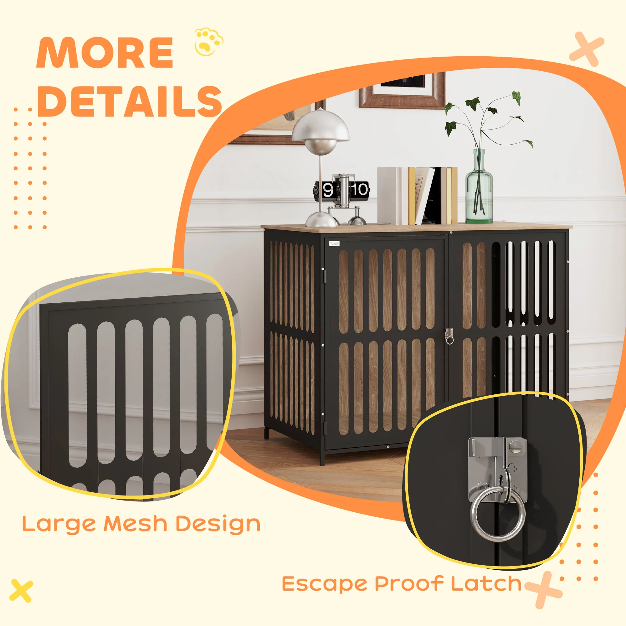 PawHut Dog Crate Furniture With Anti-Chew Resistant Mesh For Dogs - Walnut Brown - Image 13
