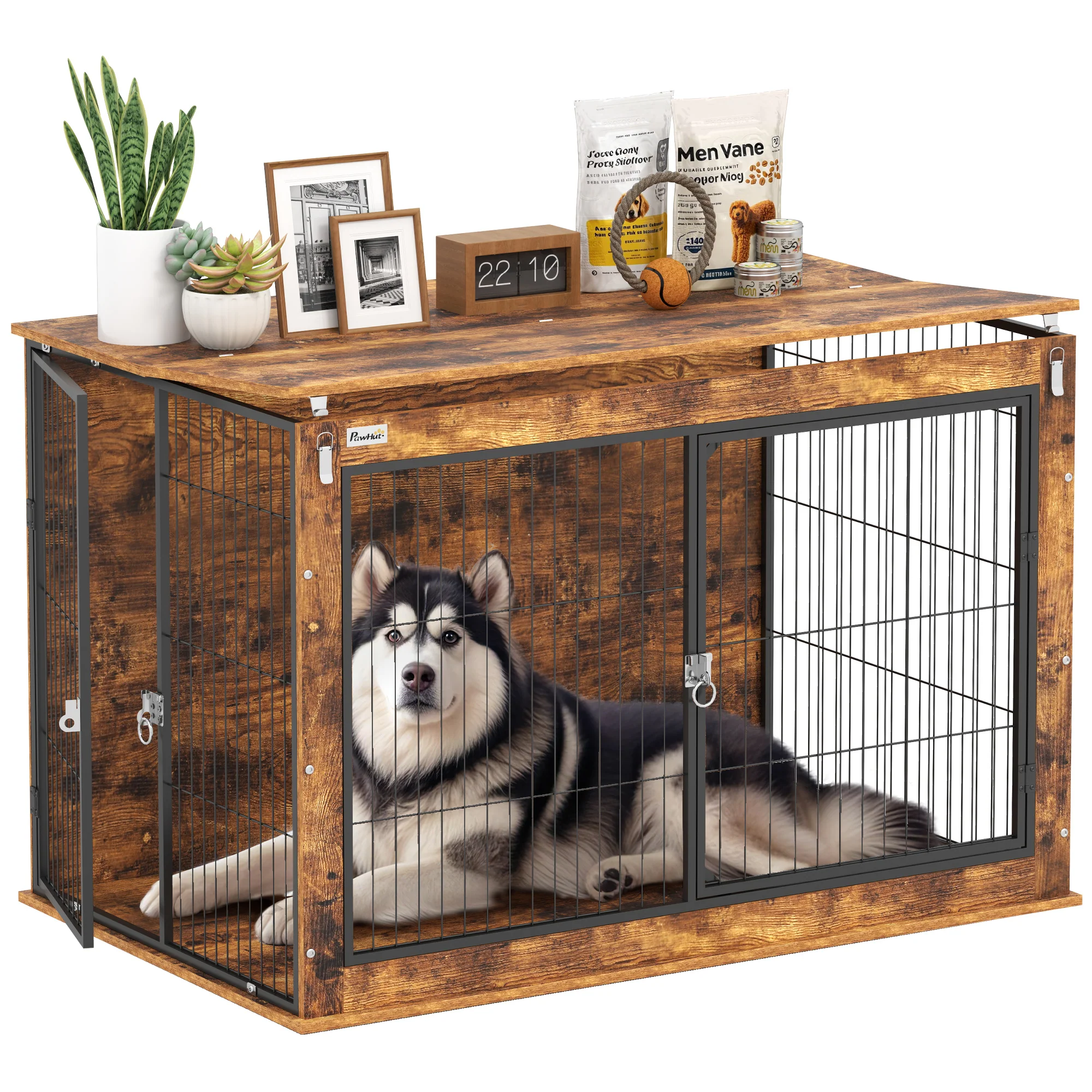 PawHut Dog Crate Furniture With Flip-up Top, 2 Doors - Image 10