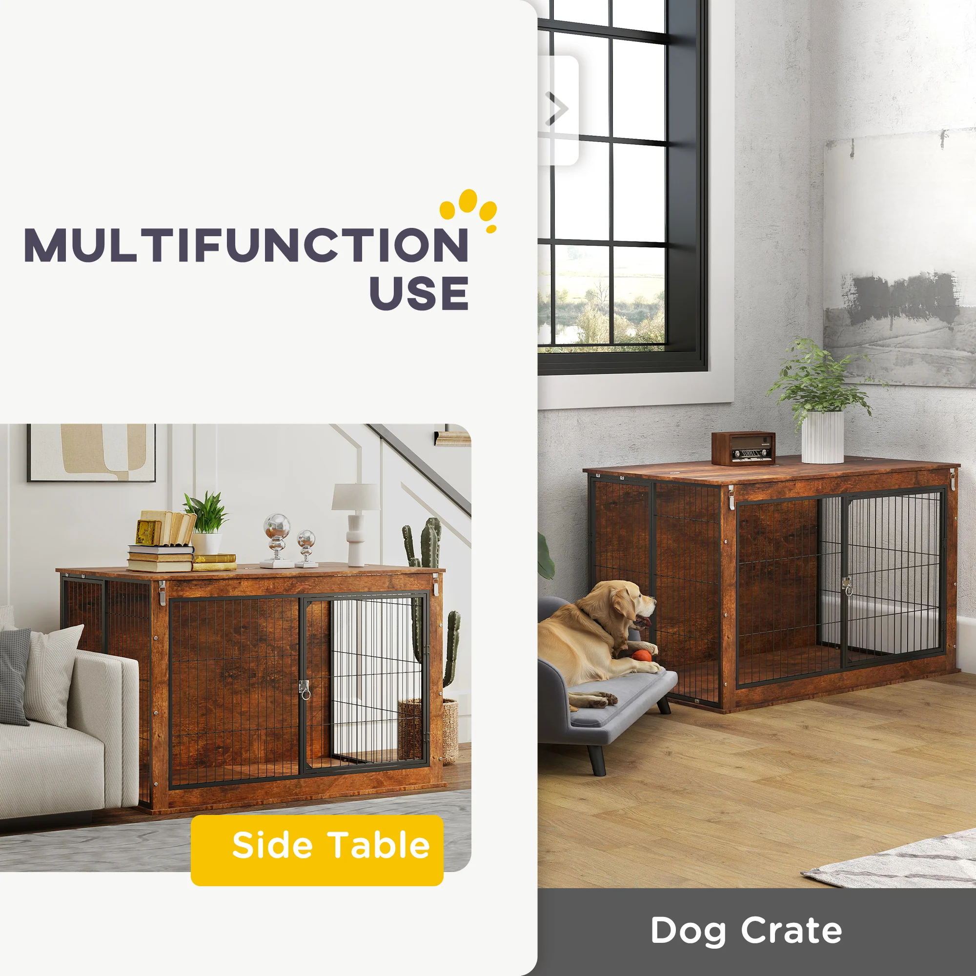 PawHut Dog Crate Furniture With Flip-up Top, 2 Doors - Image 12