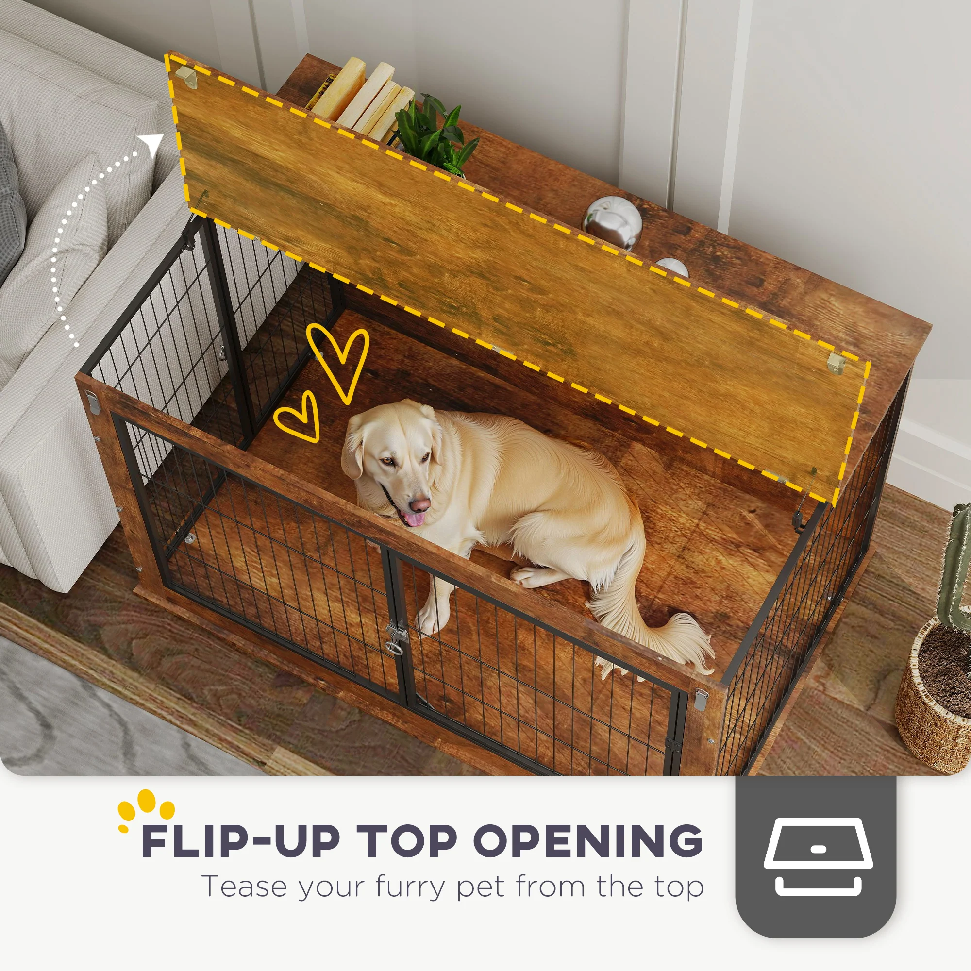 PawHut Dog Crate Furniture With Flip-up Top, 2 Doors - Image 13