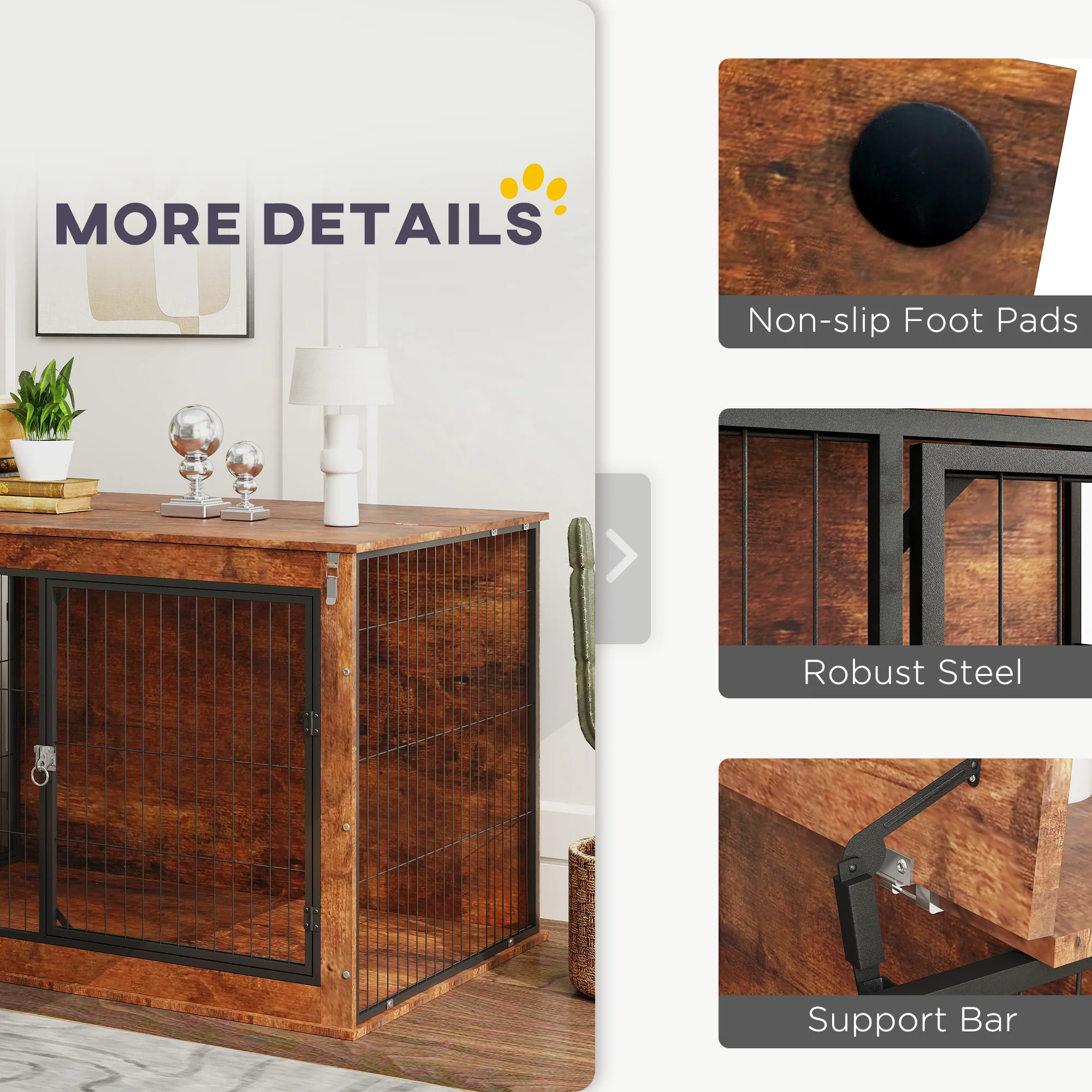 PawHut Dog Crate Furniture With Flip-up Top, 2 Doors - Image 16