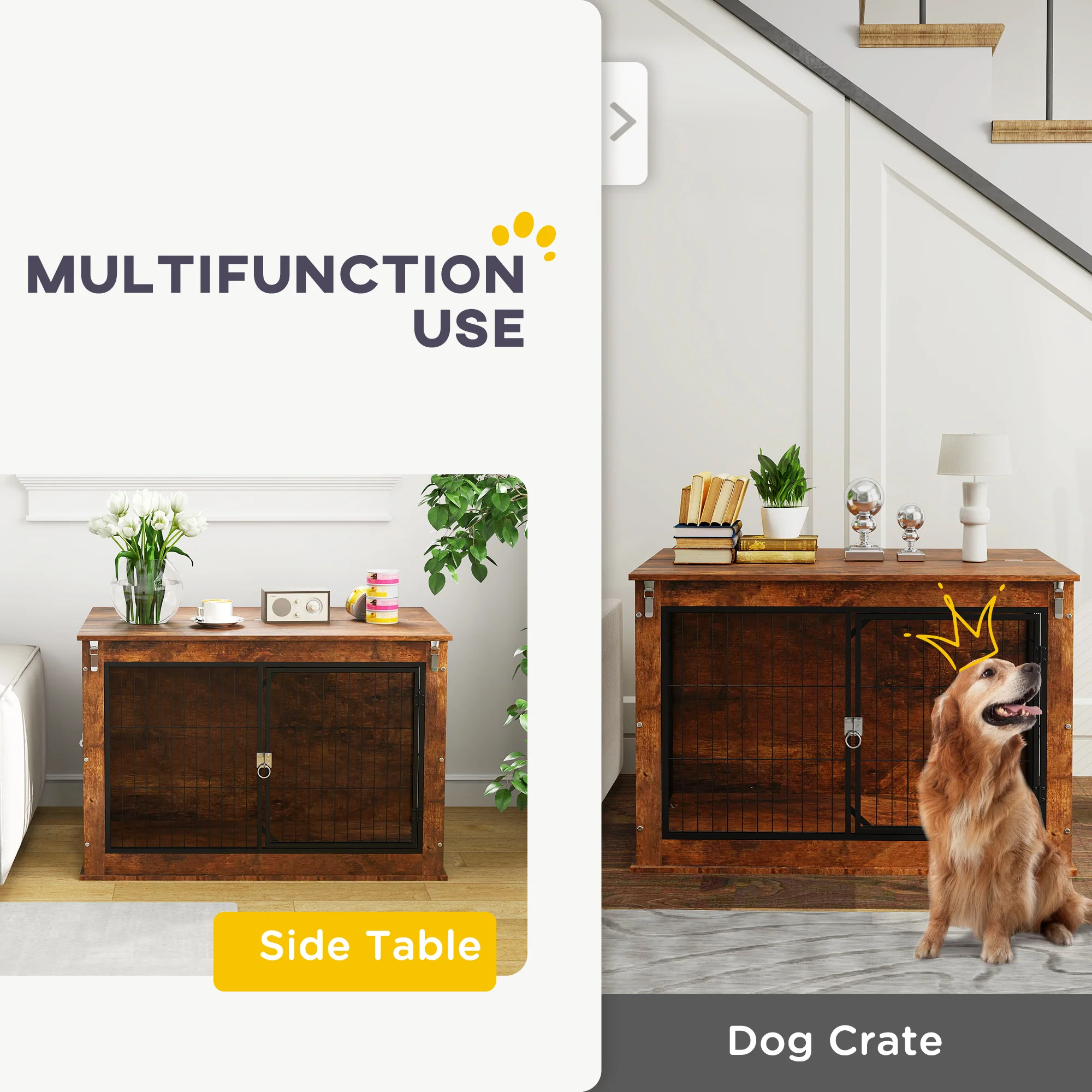PawHut Dog Crate Furniture With Flip-up Top, 2 Doors - Image 3