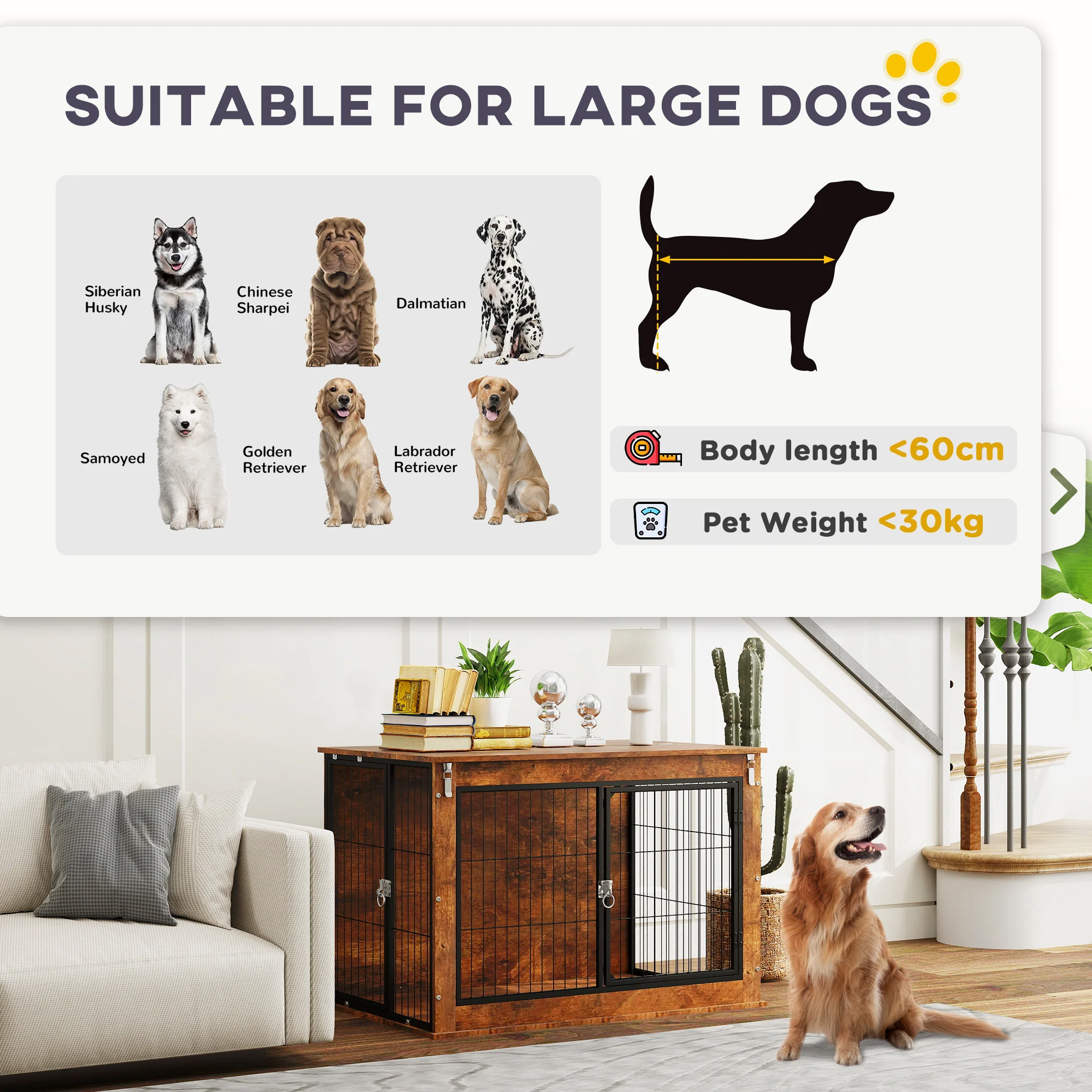PawHut Dog Crate Furniture With Flip-up Top, 2 Doors - Image 9