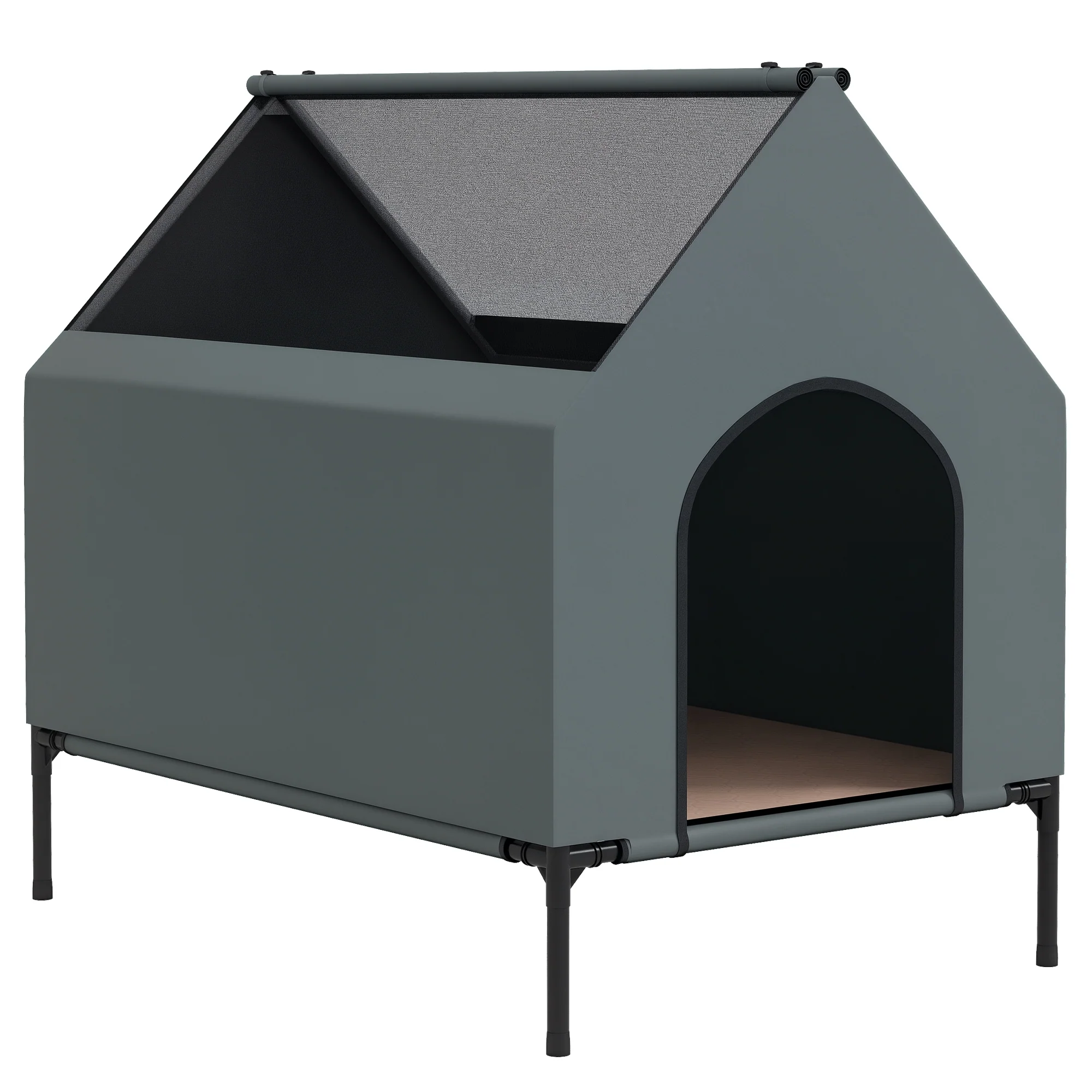 PawHut Dog House Outdoor Elevated Dog Bed with Removable Cover, Grey
