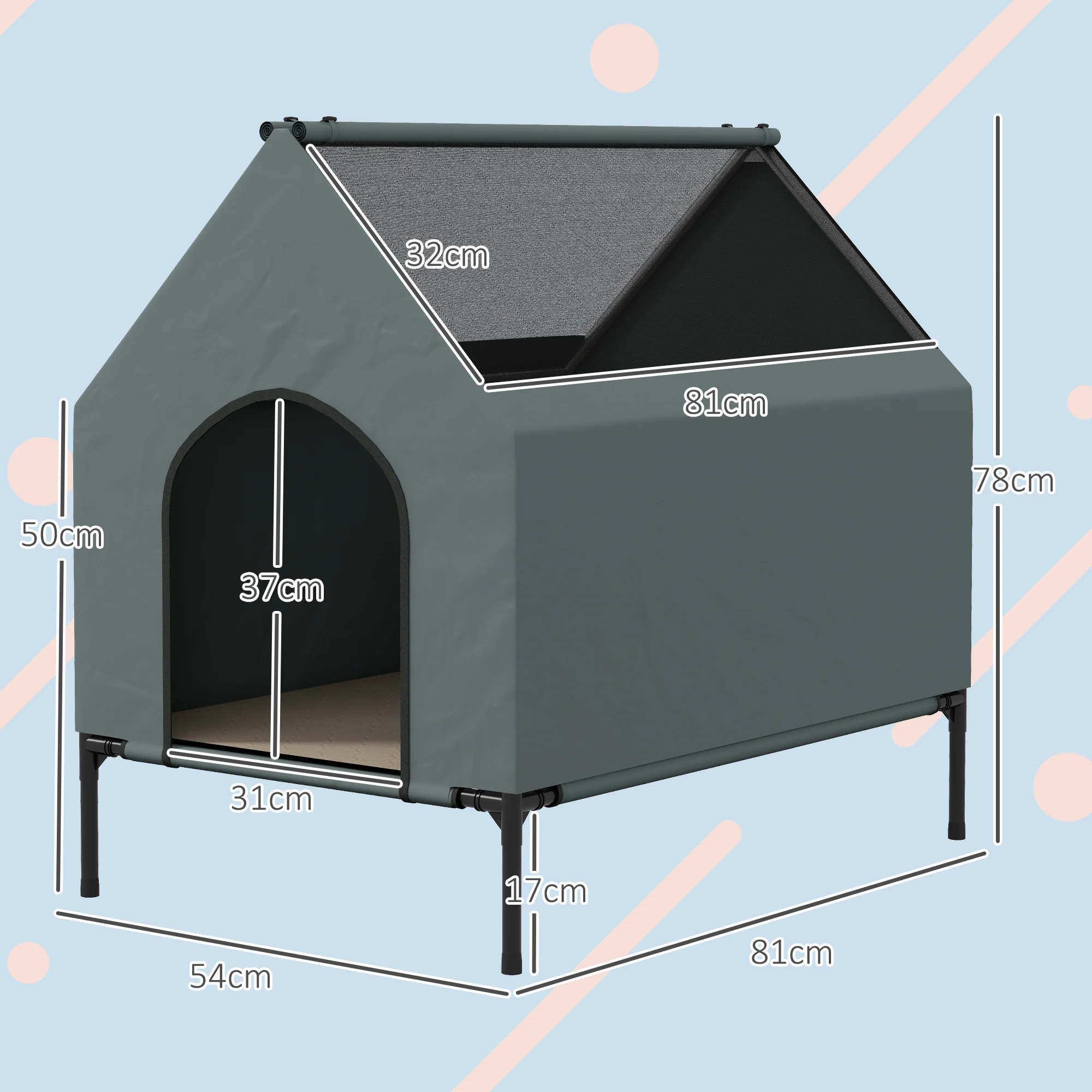 PawHut Dog House Outdoor Elevated Dog Bed with Removable Cover, Grey - Image 5
