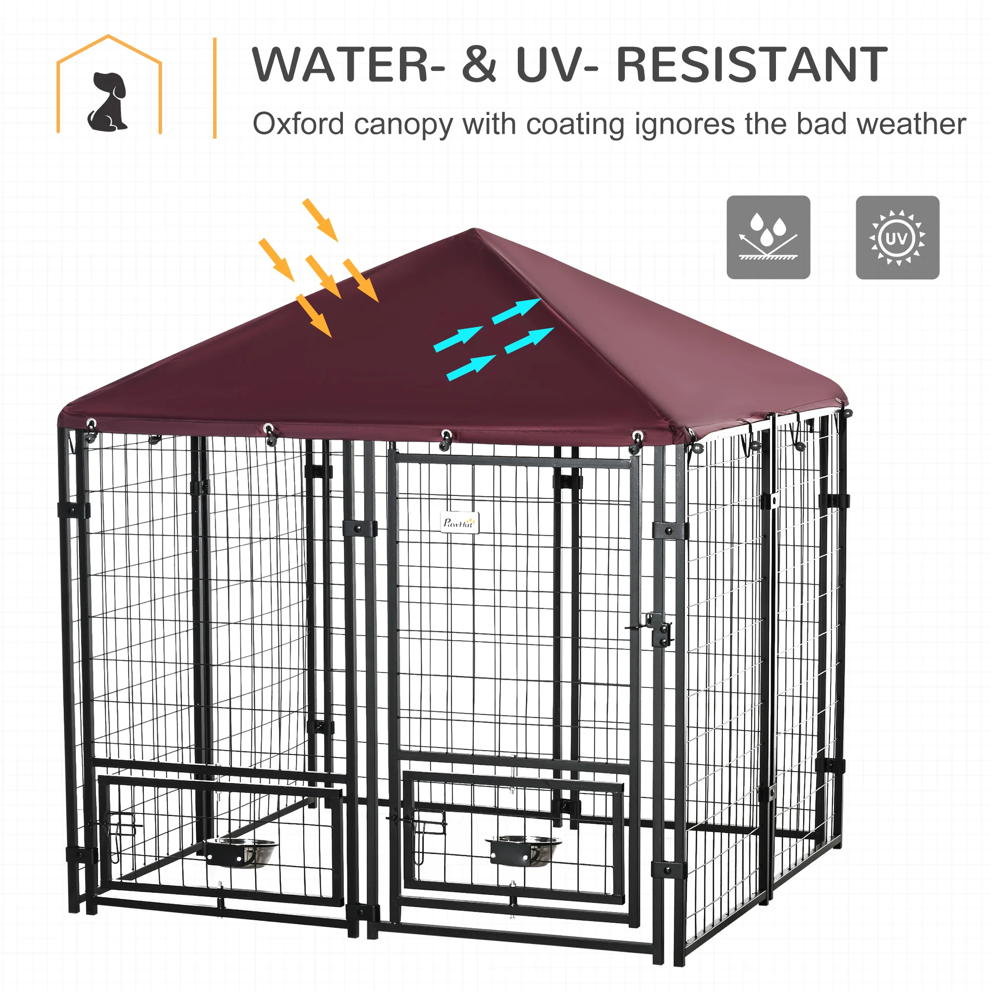 PawHut Dog Kennel with Rotating Bowl Holders, Cover, Outdoor Dog Run - Image 3