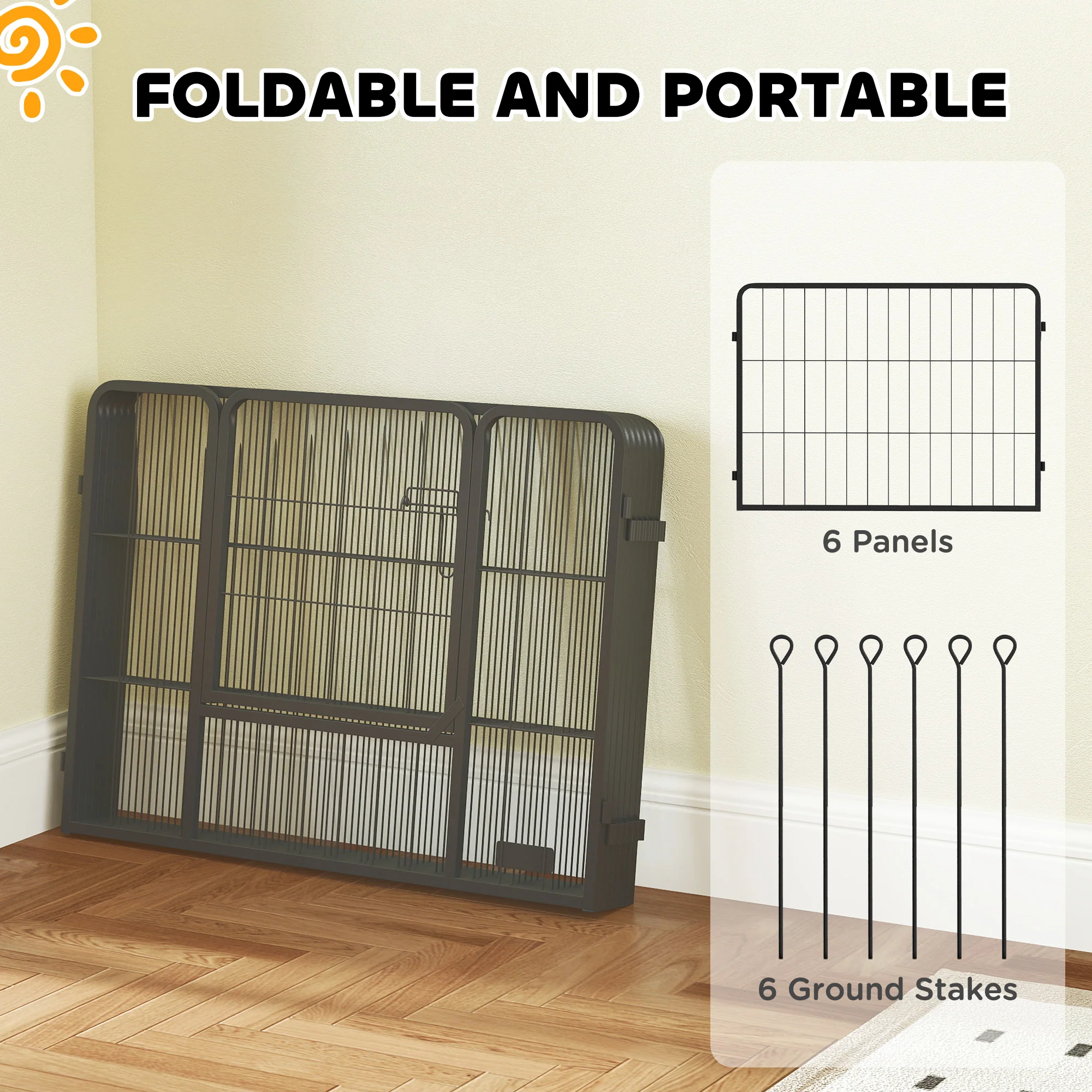 PawHut Dog Playpen, 6 Panels Puppy Pen Dog Playpen - Image 6