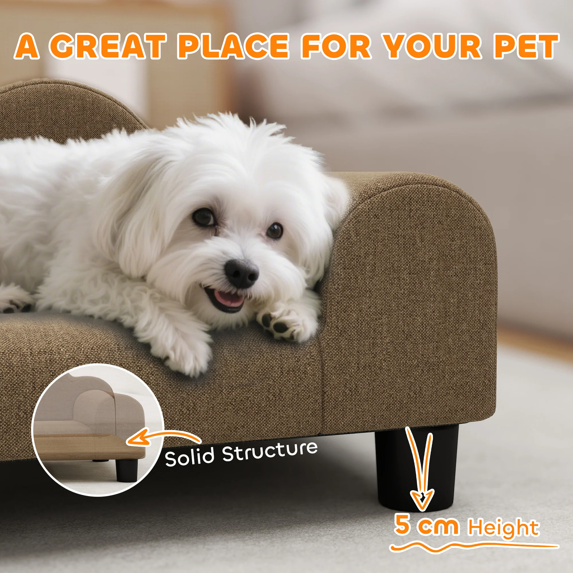 PawHut Dog Sofa Bed, Cat Sofa With Backrest, Armrest, For Small Dogs - Image 6