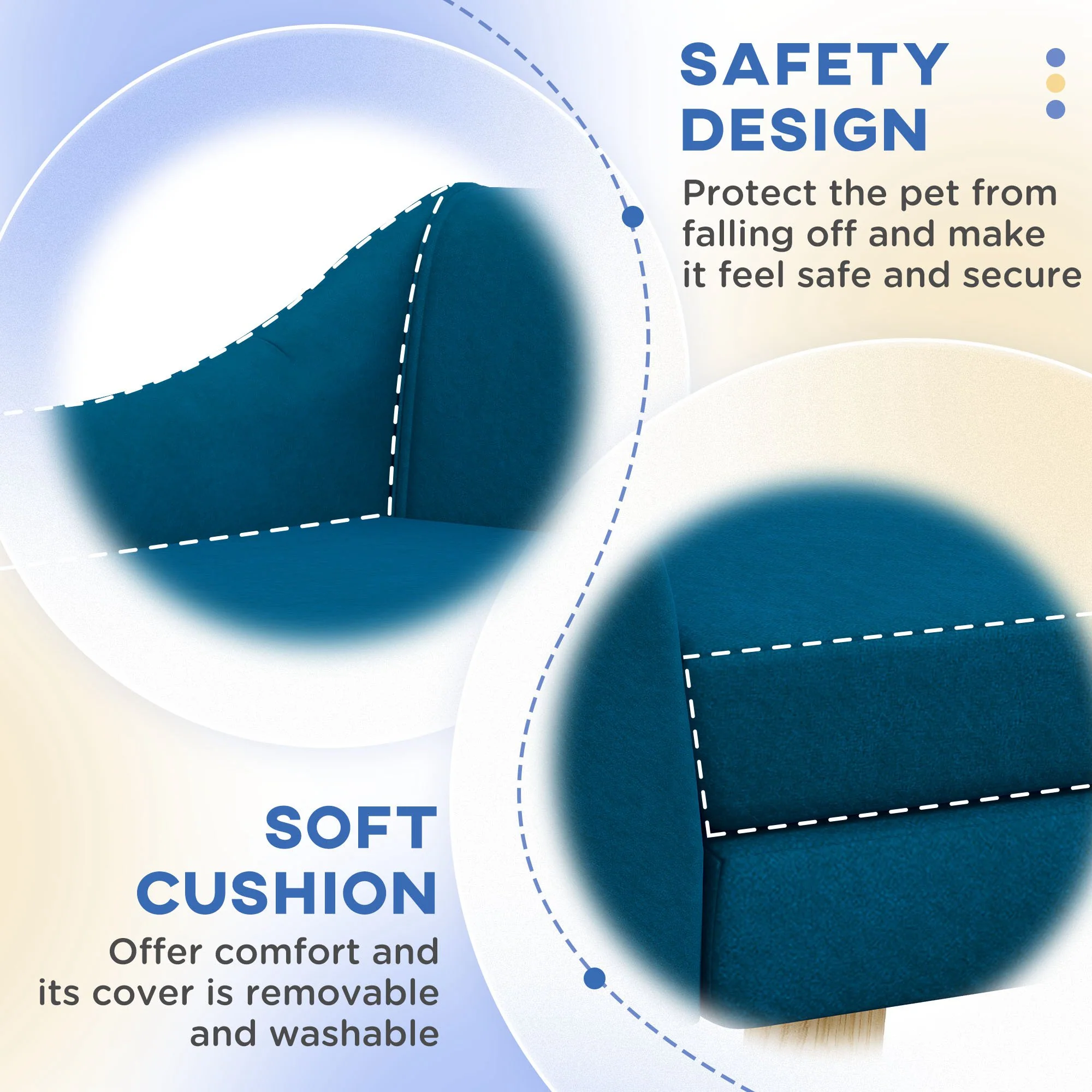 PawHut Dog Sofa Bed Raised Couch with Wooden Frame and Soft Cushion, Blue - Image 7