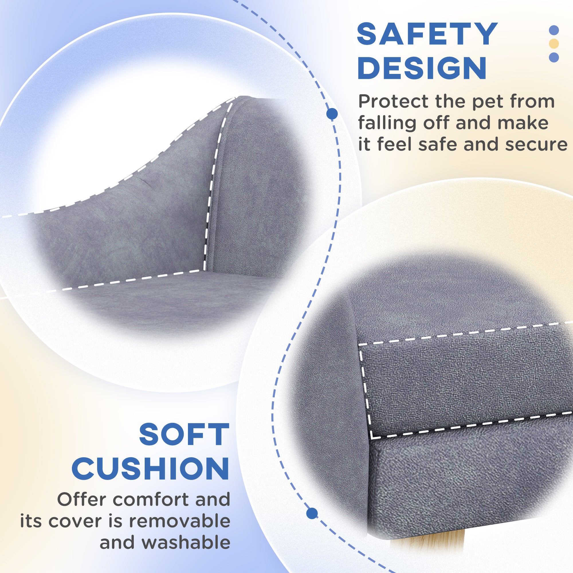 PawHut Dog Sofa Bed Raised Couch with Wooden Frame and Soft Cushion, Grey - Image 7