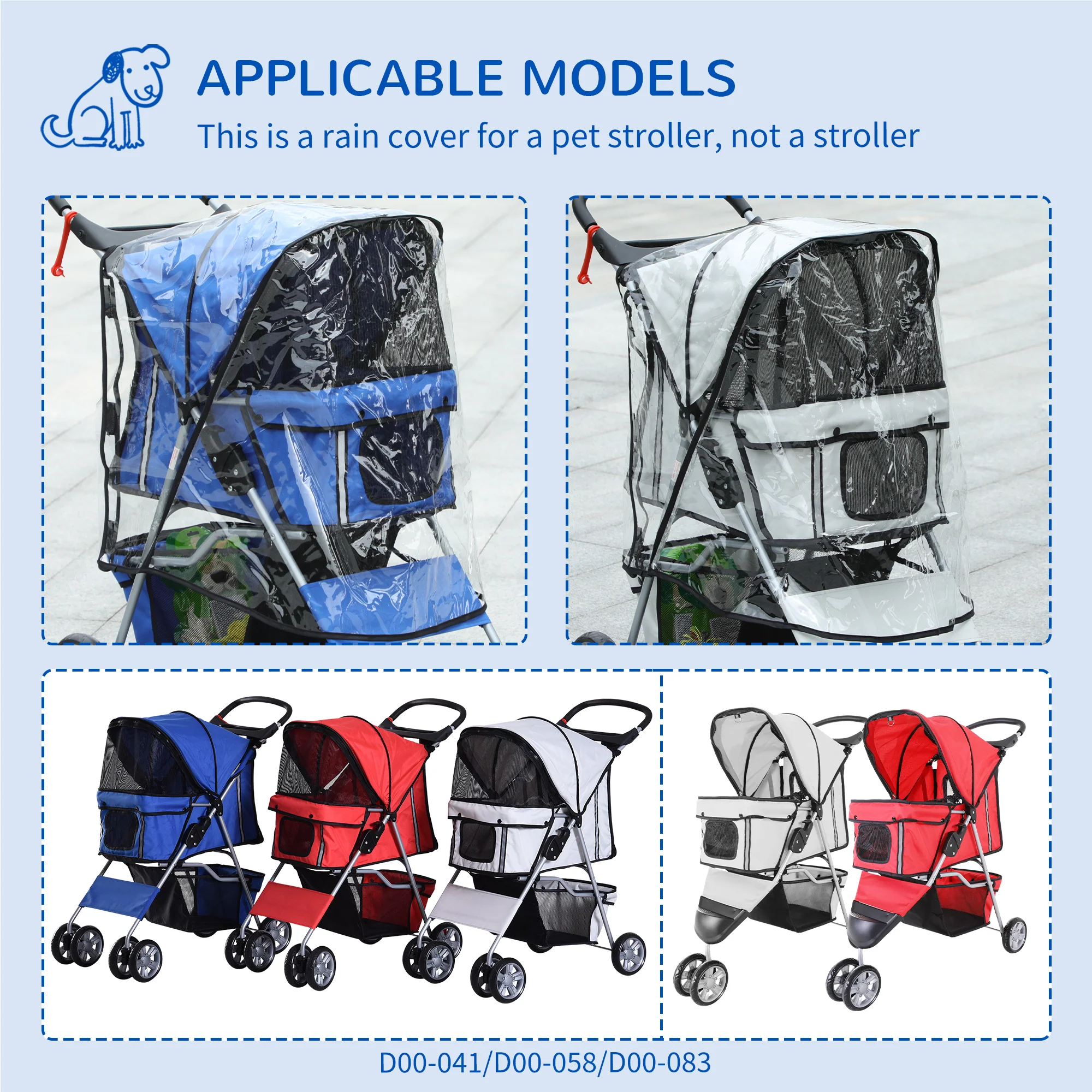 PawHut Dog Stroller Rain Cover w/ Rear Entry, Cover, for Dog Pram - Image 5
