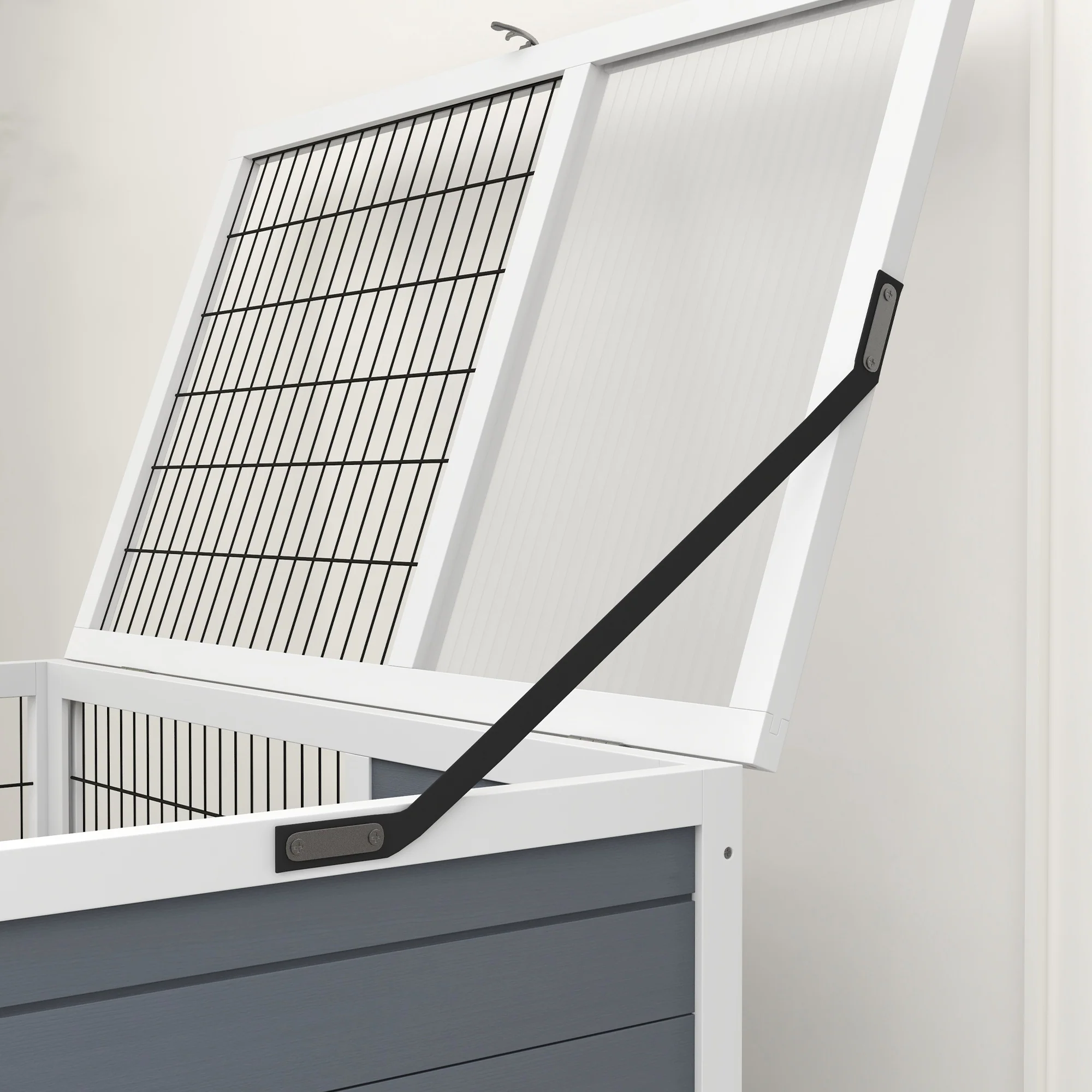 PawHut Double Deckers Indoor Rabbit Hutch W/ Feeding Trough, Slide-Out Trays - Image 8