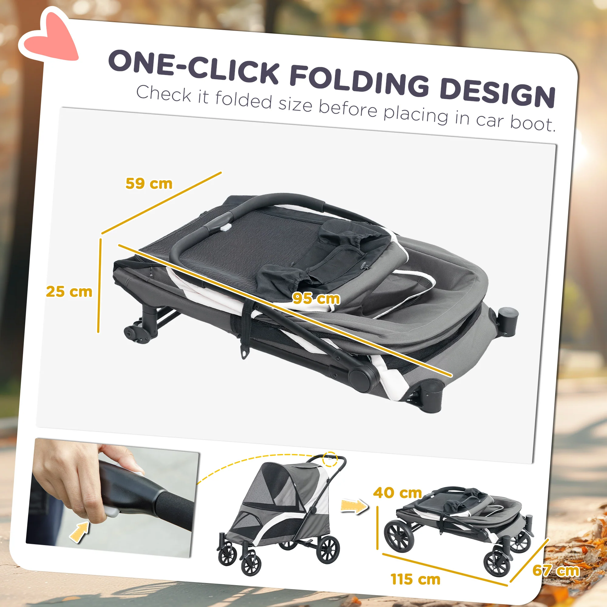 PawHut Easy Folding Pet Stroller For Large Dogs - Image 13