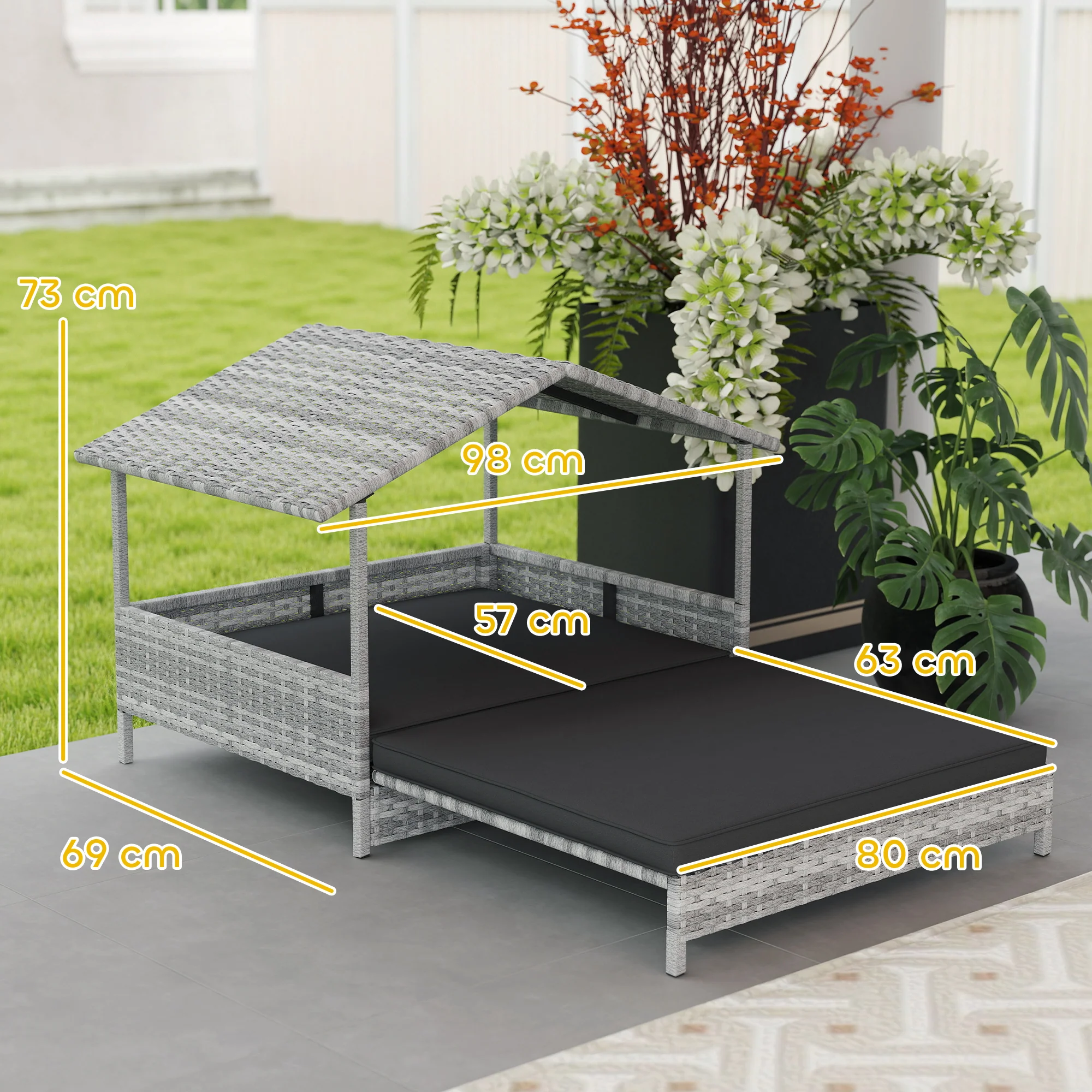 PawHut Extendable Rattan Dog House w/ Water-Resistant Roof - Charcoal Grey - Image 5