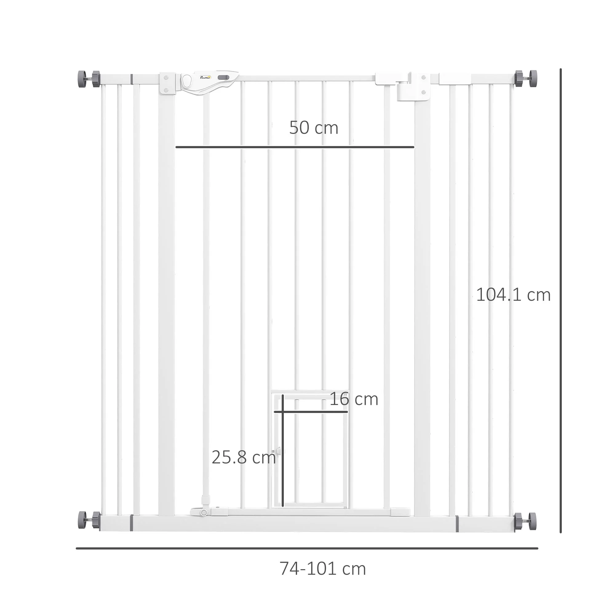 PawHut Extra Tall Dog Gate with Cat Door Auto Close for Stairs 74-101 cm Wide - Image 5