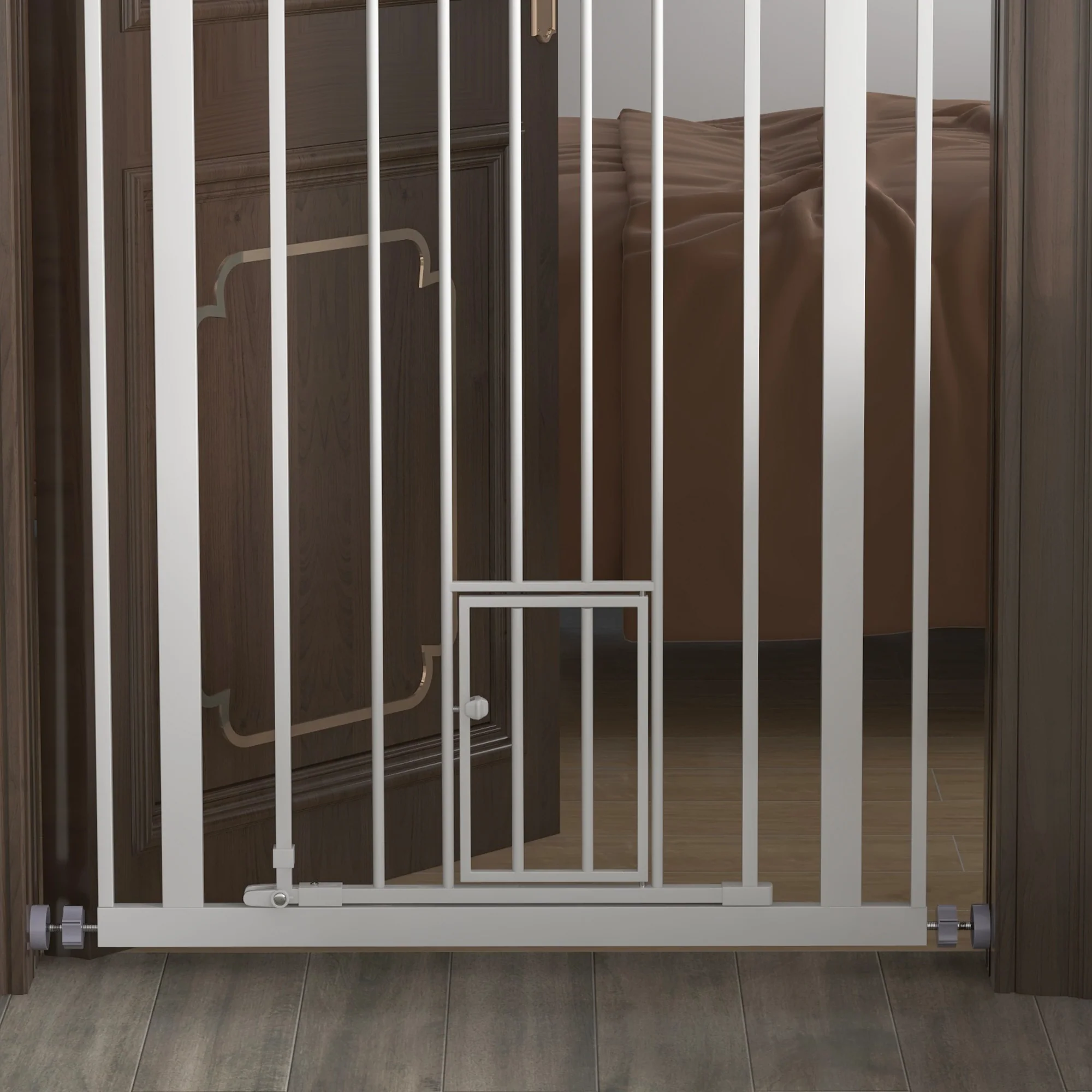 PawHut Extra Tall Dog Gate with Cat Door Auto Close for Stairs 74-80 cm Wide - Image 9