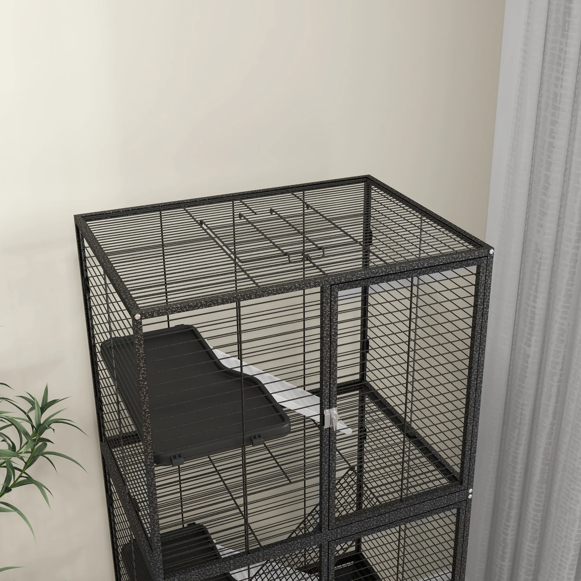 PawHut Ferret Cage 136cm Rolling Small Animal Cage w/ 3 Doors, Storage Shelf - Image 9