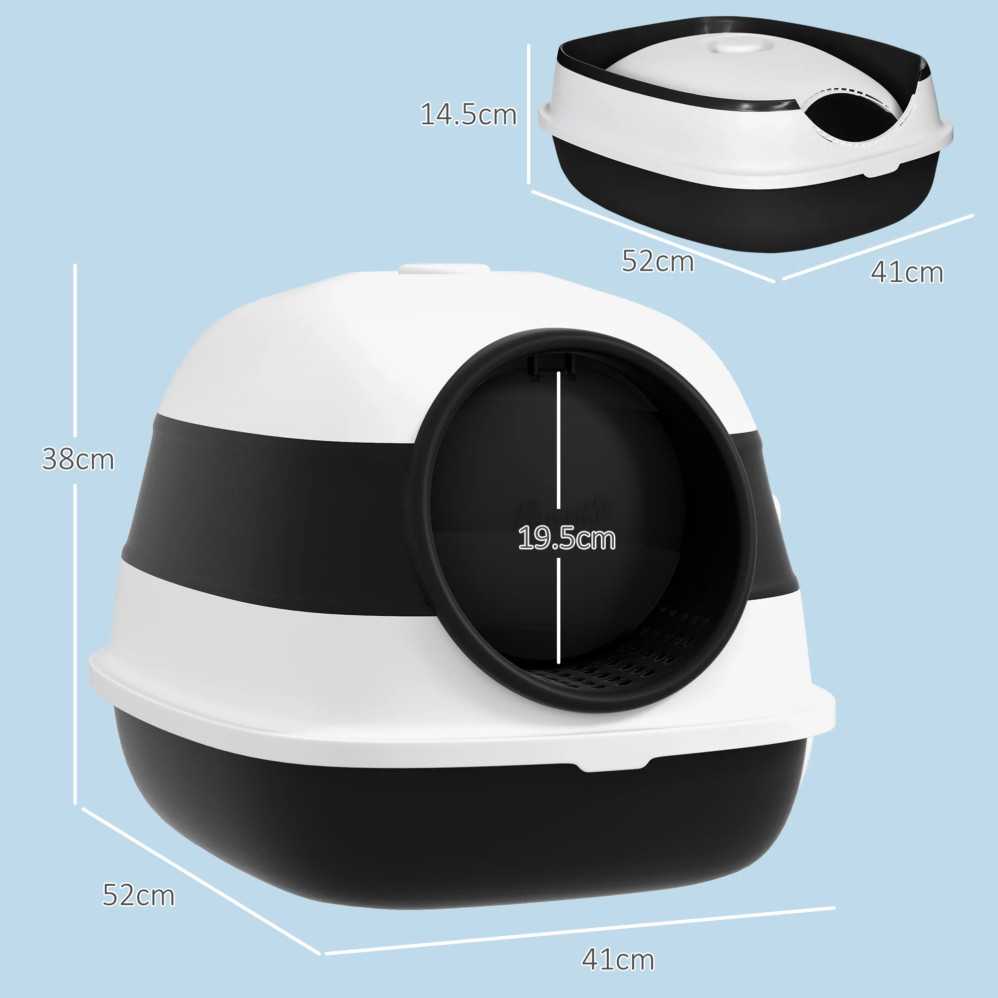 PawHut Foldable Cat Litter Tray Hooded Cat Litter Box W/ High Side, Black - Image 5