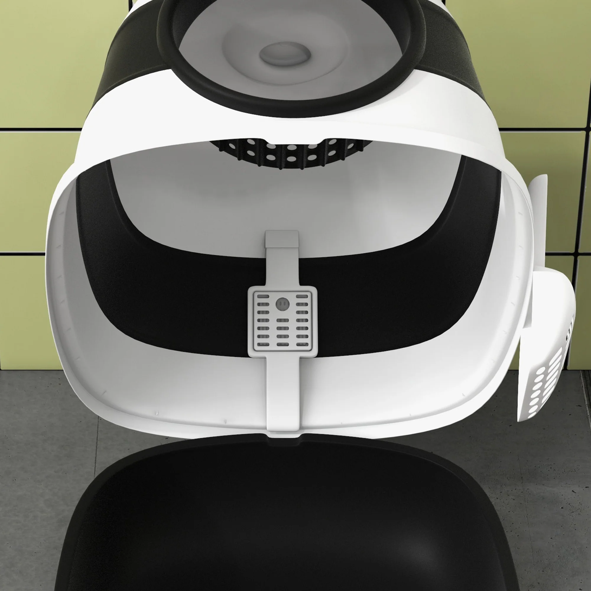 PawHut Foldable Cat Litter Tray Hooded Cat Litter Box W/ High Side, Black - Image 9