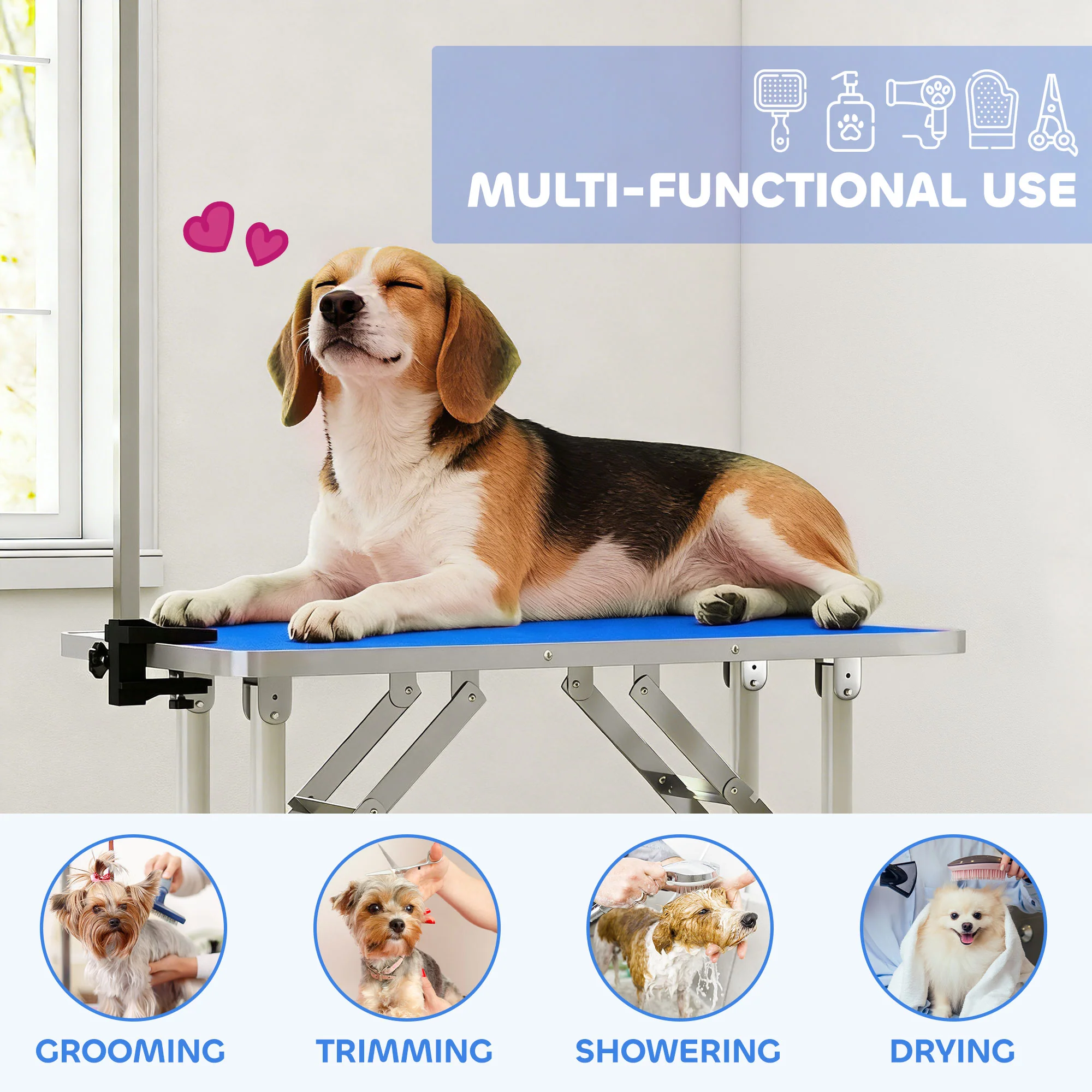 PawHut Foldable Dog Grooming Table Adjustable Arm for Small Dogs - Image 7