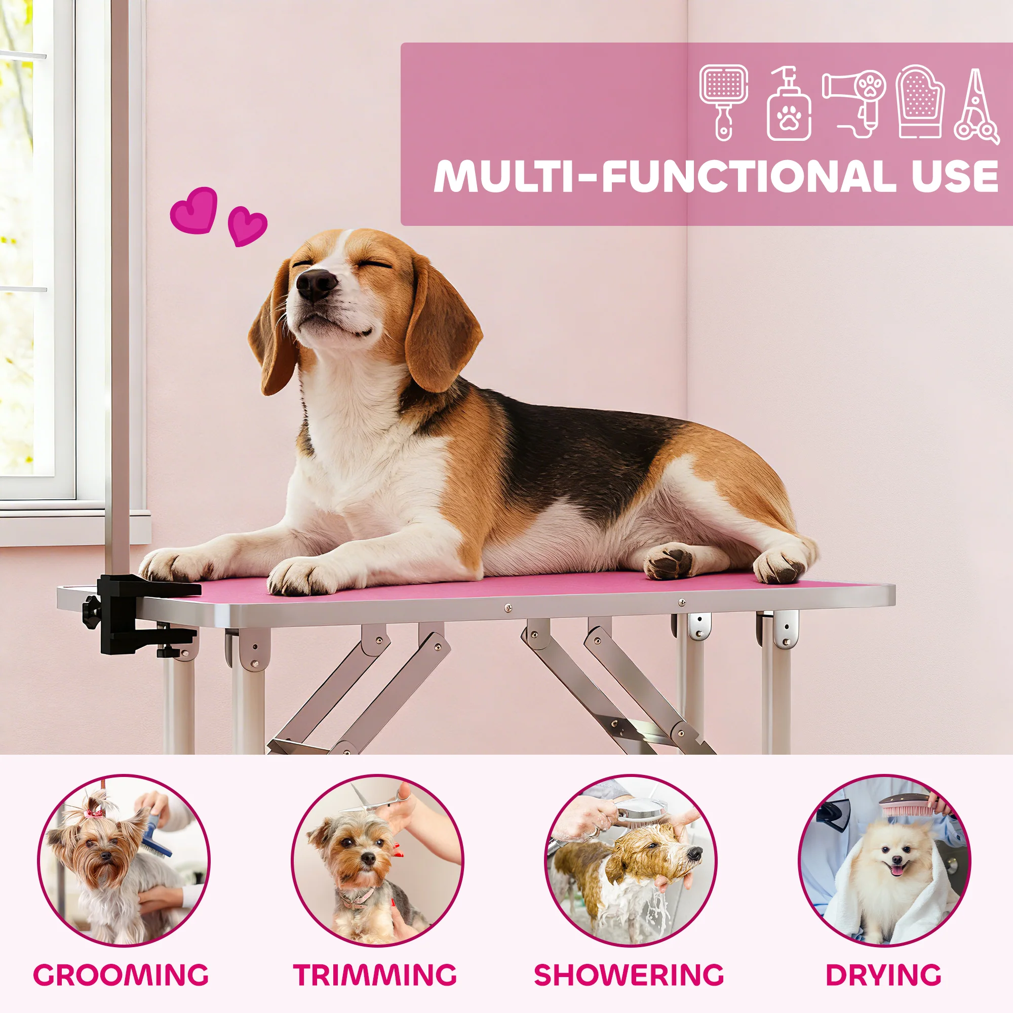 PawHut Foldable Dog Grooming Table Adjustable Arm for Small Dogs 81x49x80 cm - Image 7