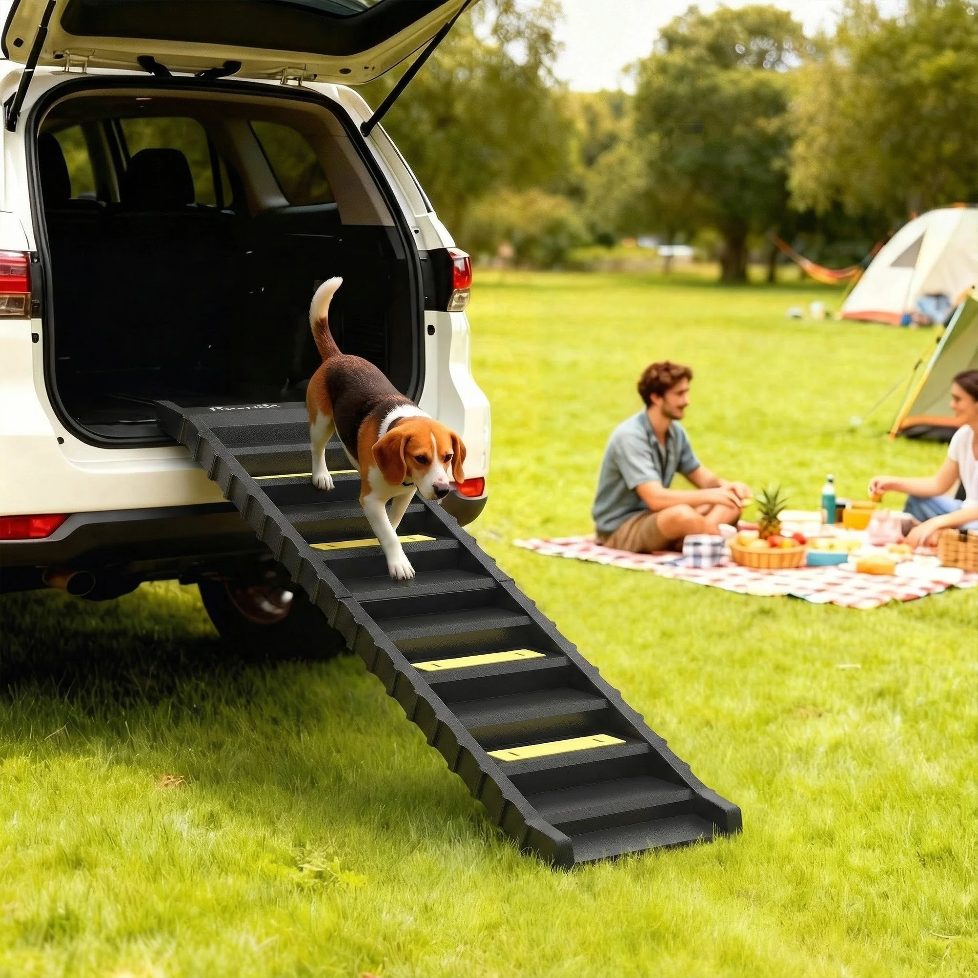 PawHut Foldable Dog Ramp for Car, Non-Slip Dog Stairs for SUVs Truck, Black - Image 2