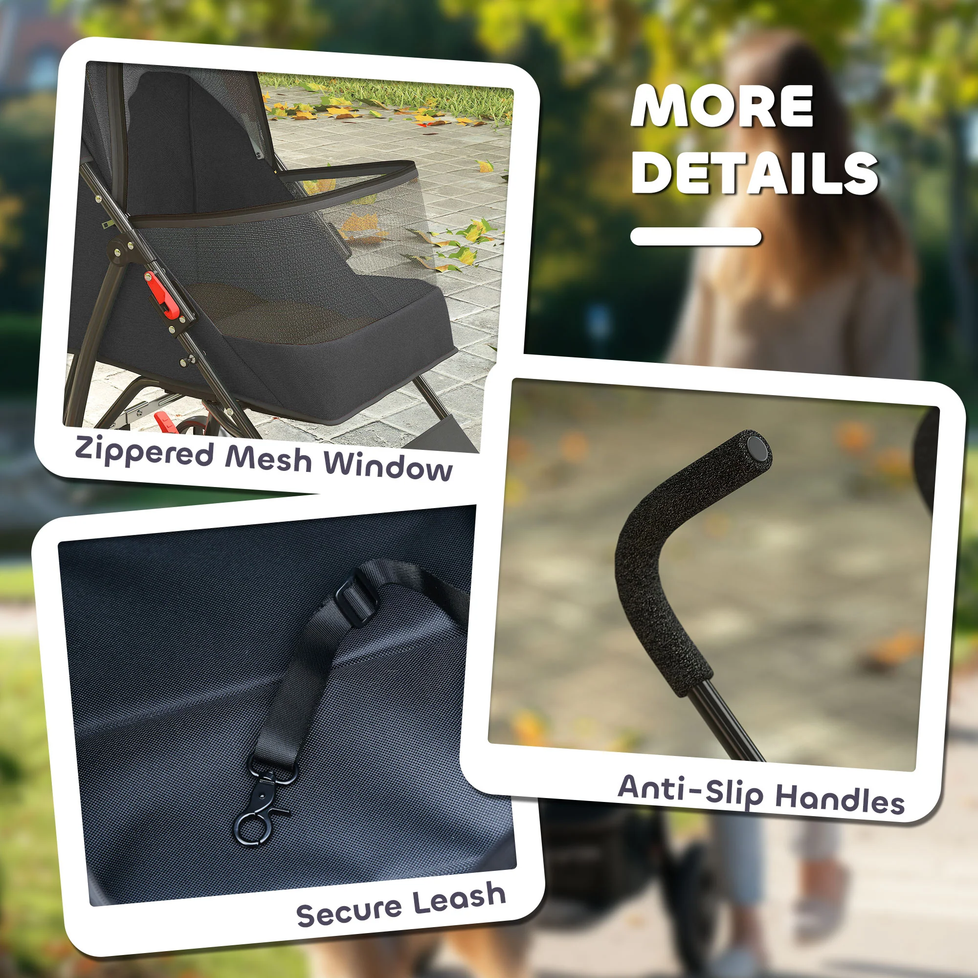 PawHut Foldable Dog Stroller with Mesh Windows for Mini Dogs, Black - Image 7