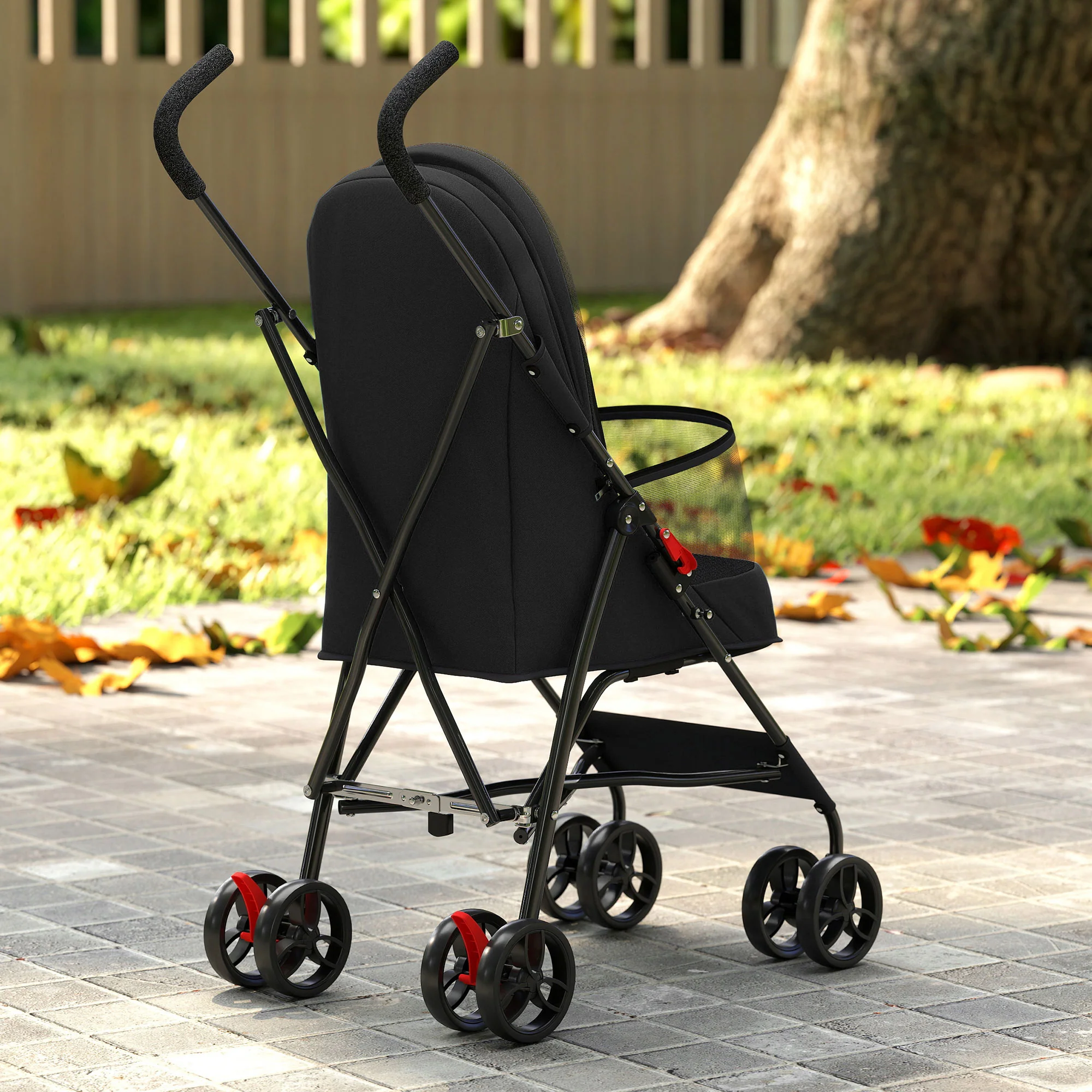 PawHut Foldable Dog Stroller with Mesh Windows for Mini Dogs, Black - Image 8