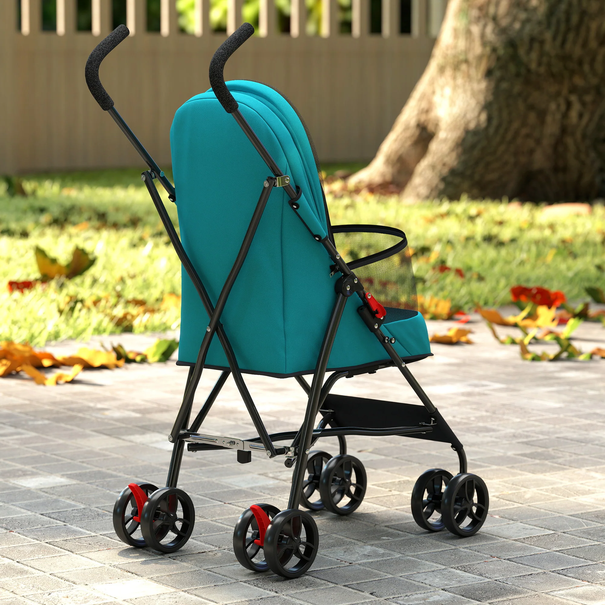 PawHut Foldable Dog Stroller with Mesh Windows for Mini Dogs, Dark Green - Image 8
