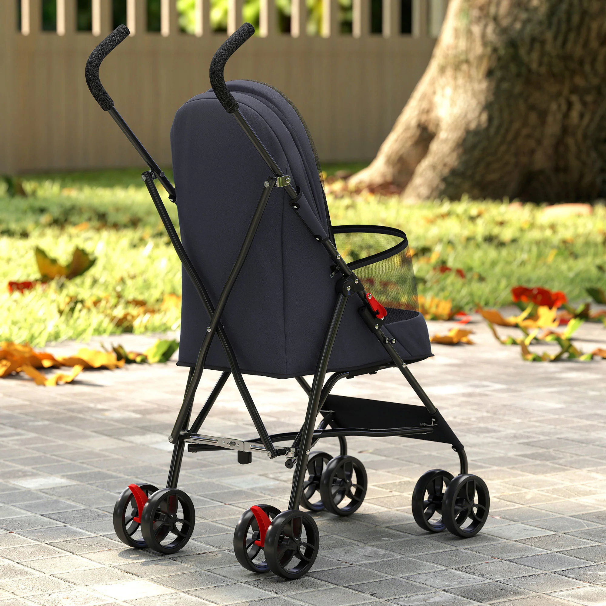 PawHut Foldable Dog Stroller with Mesh Windows for Mini Dogs, Dark Grey - Image 8
