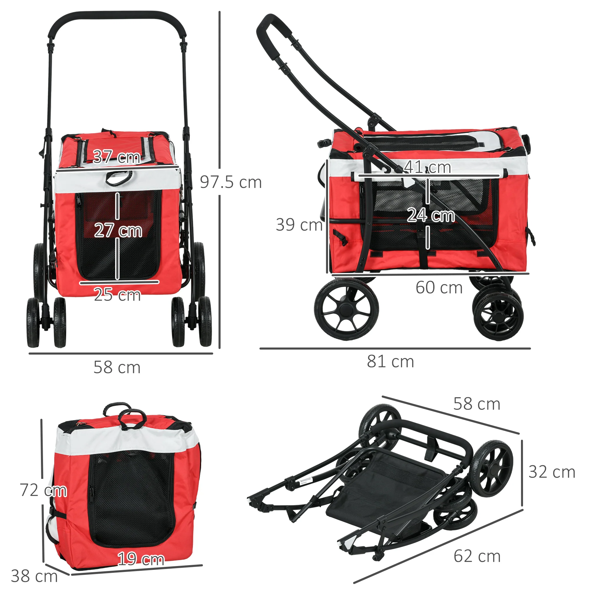 PawHut Foldable Pet Stroller W/ Detachable Carrier, Soft Padding - Image 14