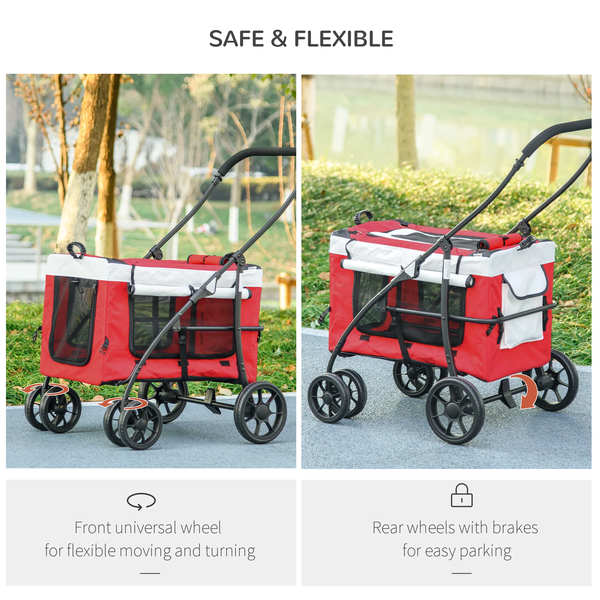 PawHut Foldable Pet Stroller W/ Detachable Carrier, Soft Padding - Image 15