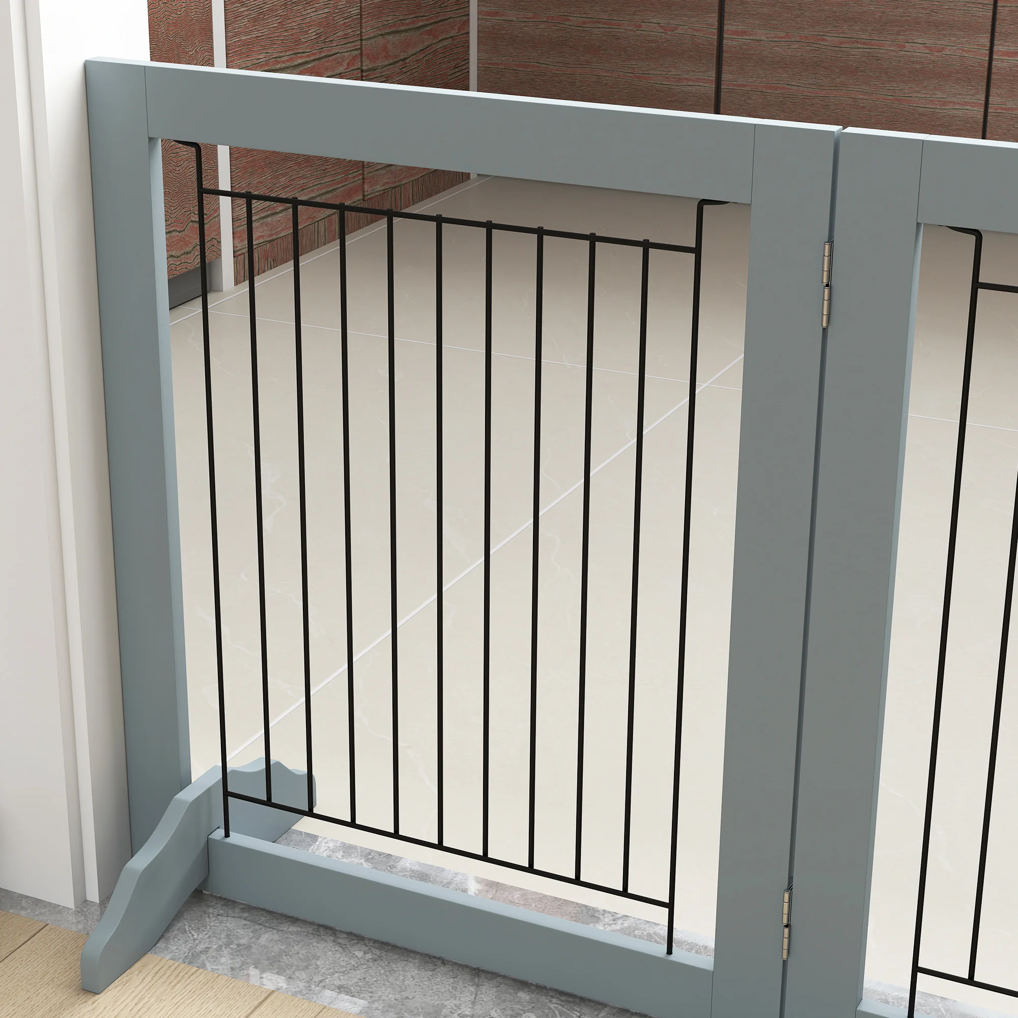 PawHut Foldable Wooden Pet Gate w/ 3 Panels 2 Support Feet for Small Dogs - Image 8