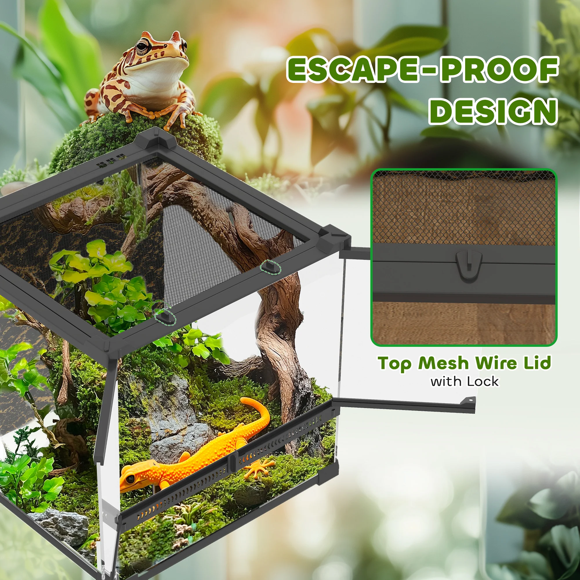 PawHut Glass Terrarium Reptile Vivarium With Stone Background - Image 15