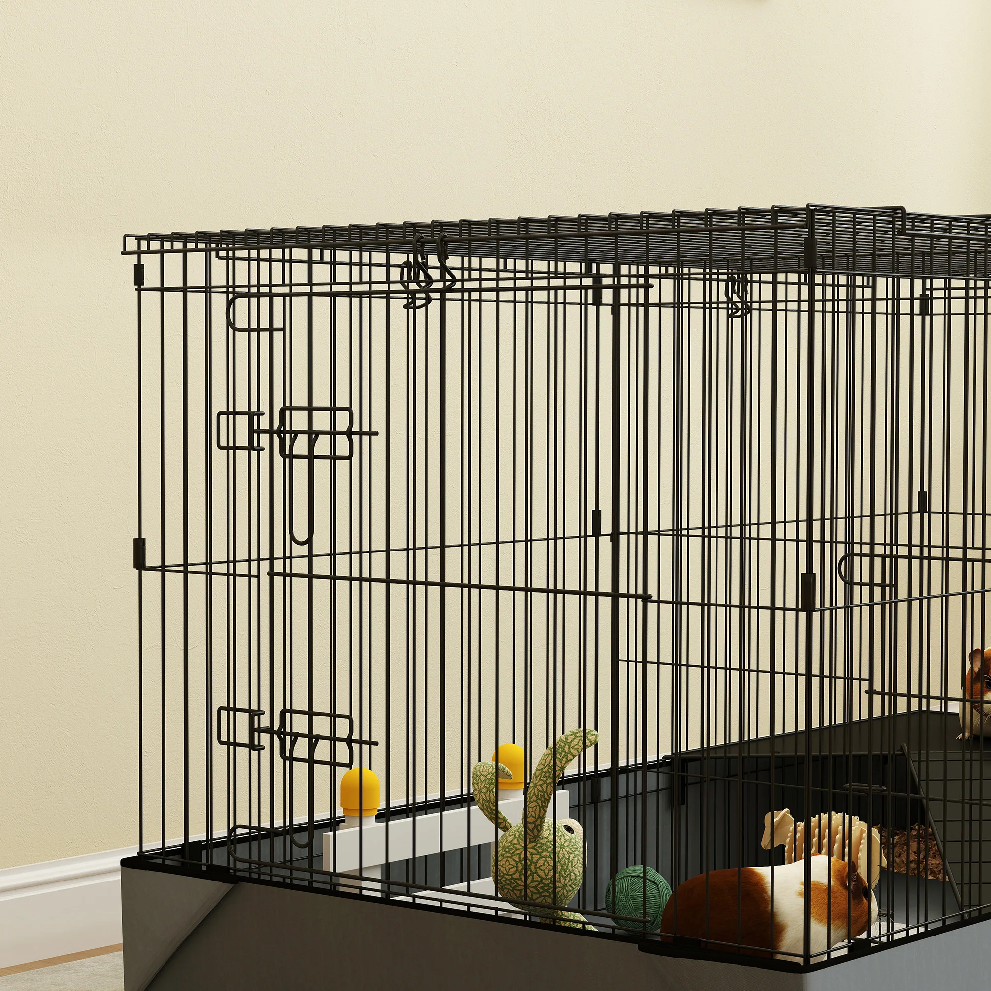PawHut Guinea Pig Cage, 2 in 1 Rabbit Cage Pet Playpen for Hedgehogs, Black - Image 8