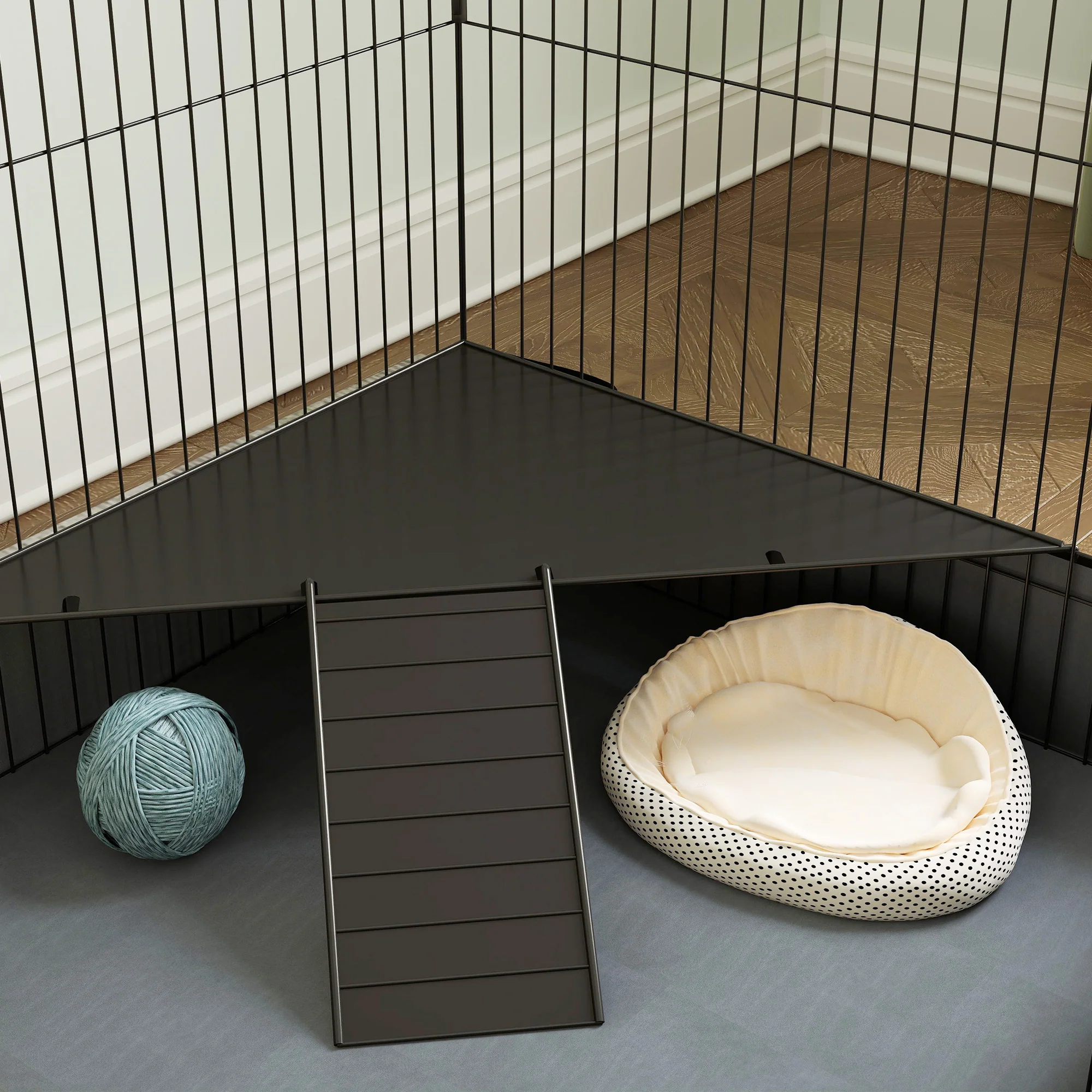 PawHut Guinea Pig Cage, 2 in 1 Rabbit Cage Pet Playpen for Hedgehogs, Black - Image 9
