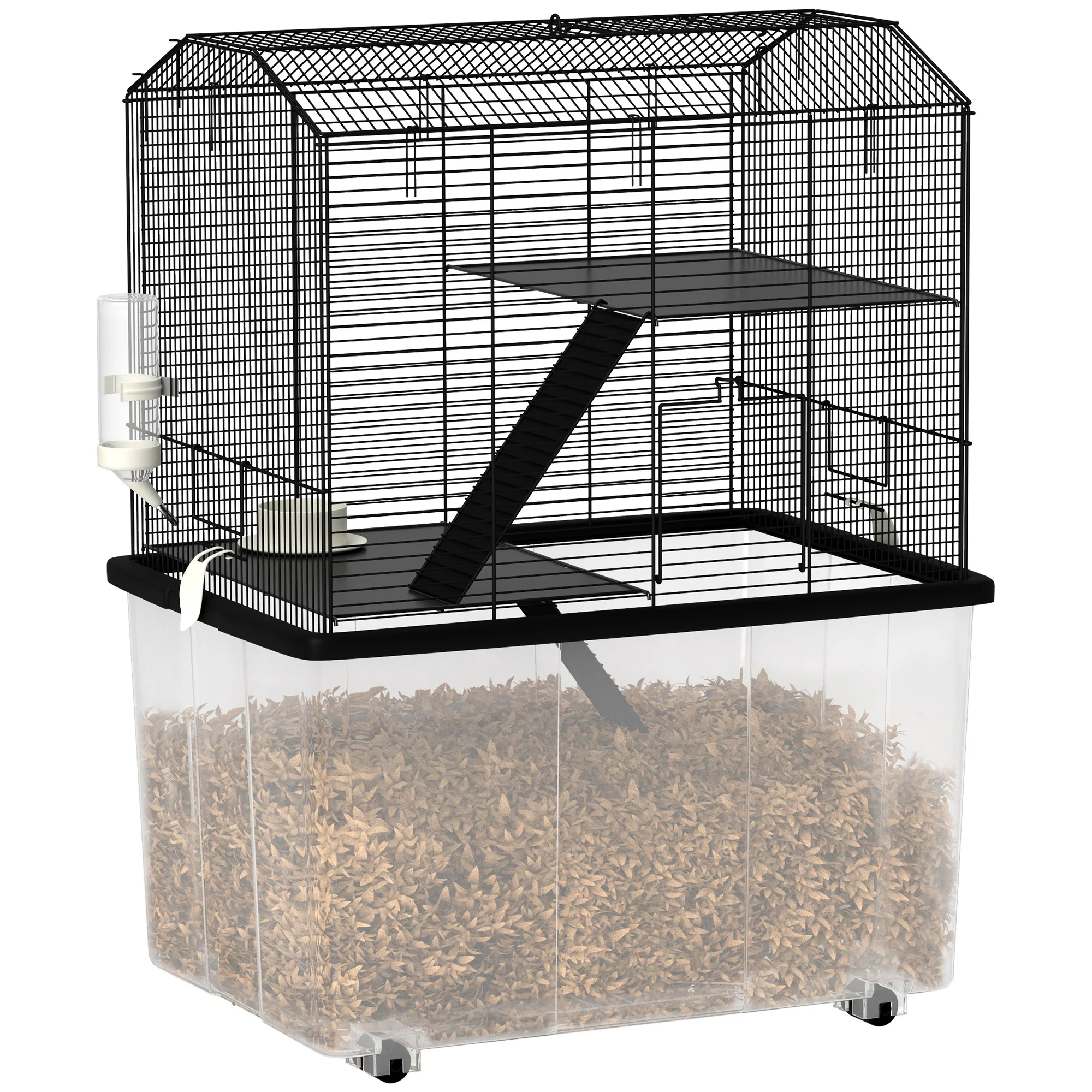 PawHut Hamster Cage, Three-Tier Gerbil Cage W/ Deep Bottom, Ramp, Food Dish