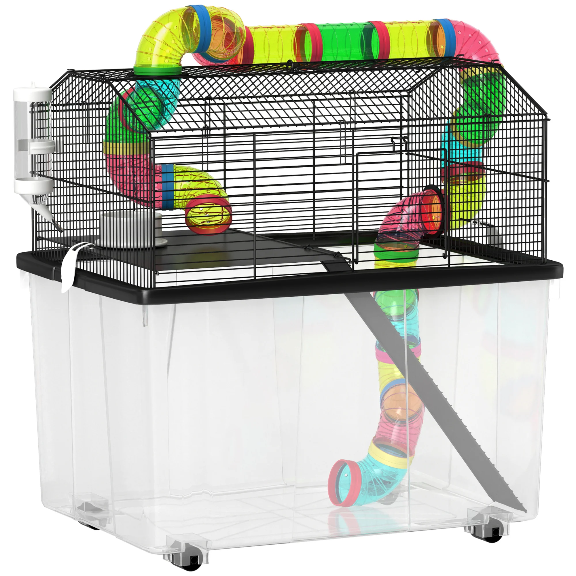 PawHut Hamster Cage With 31cm Deep Tray, Tube System, 58 X 43 X 57cm
