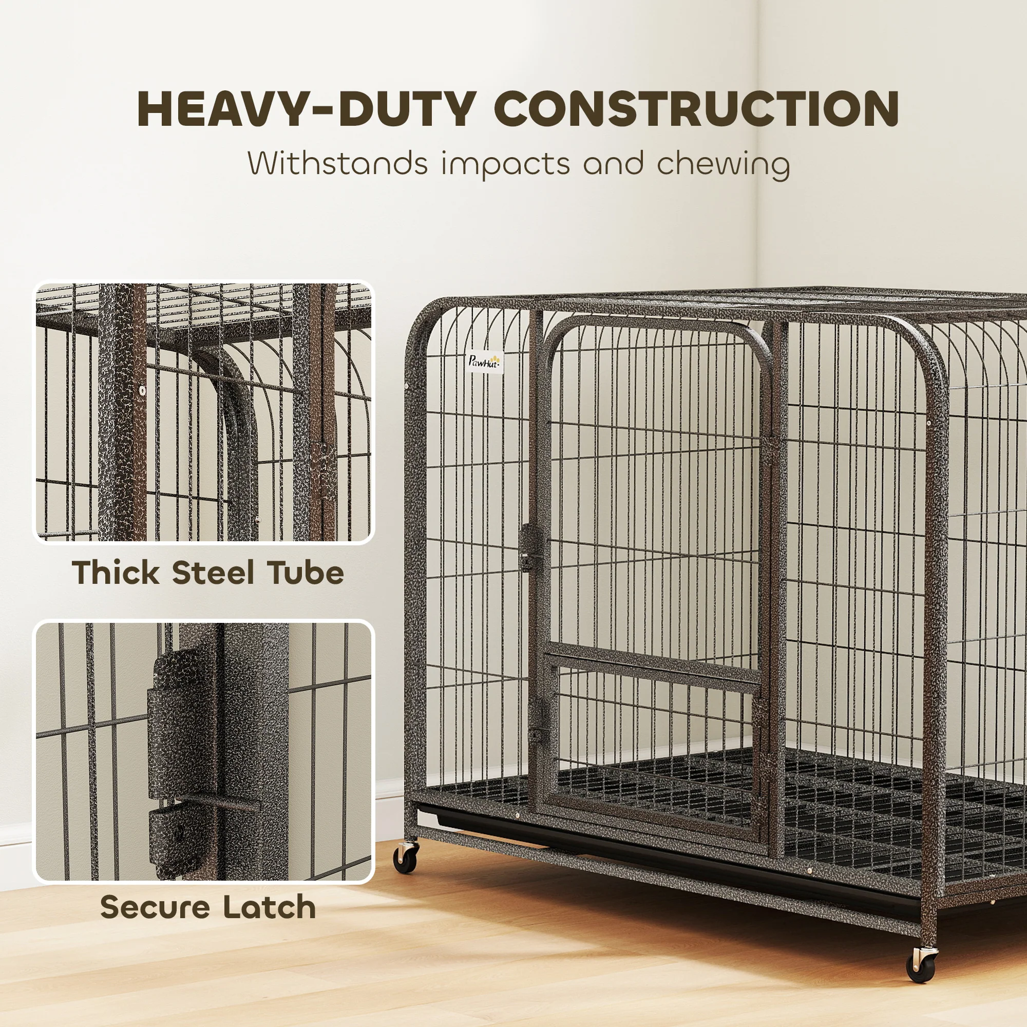 PawHut Heavy Duty Dog Crate, Large Dog Cage With Wheels And Tray - Image 21