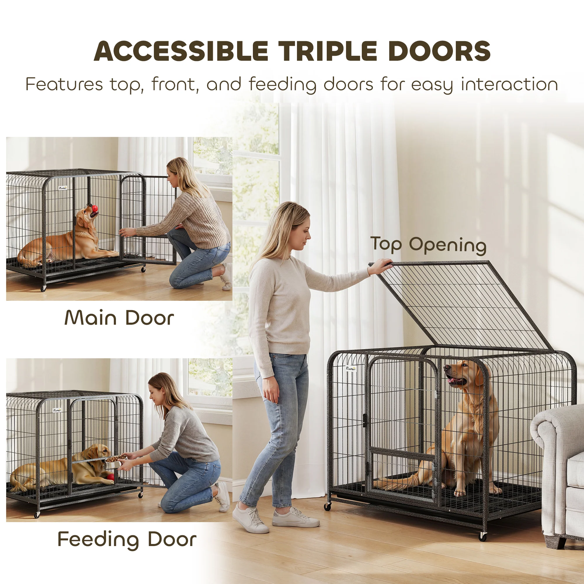 PawHut Heavy Duty Dog Crate, Large Dog Cage With Wheels And Tray - Image 22