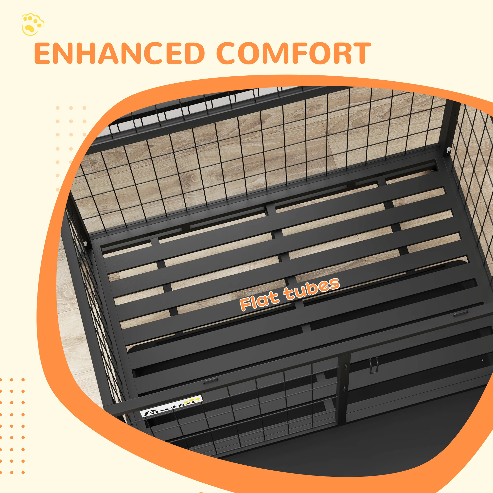 PawHut Heavy Duty Dog Crate On Wheels W/ Bowl Holder, Removable Tray - Image 7