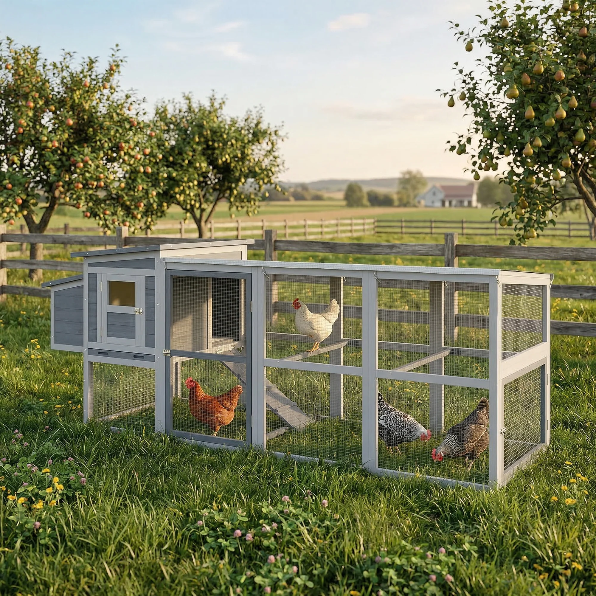 PawHut Large Chicken Coop, Wooden Hen House With Covered Run - Image 2